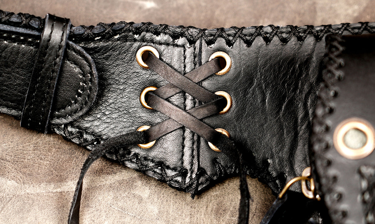Genuine leather festival waist belt with decorative stone