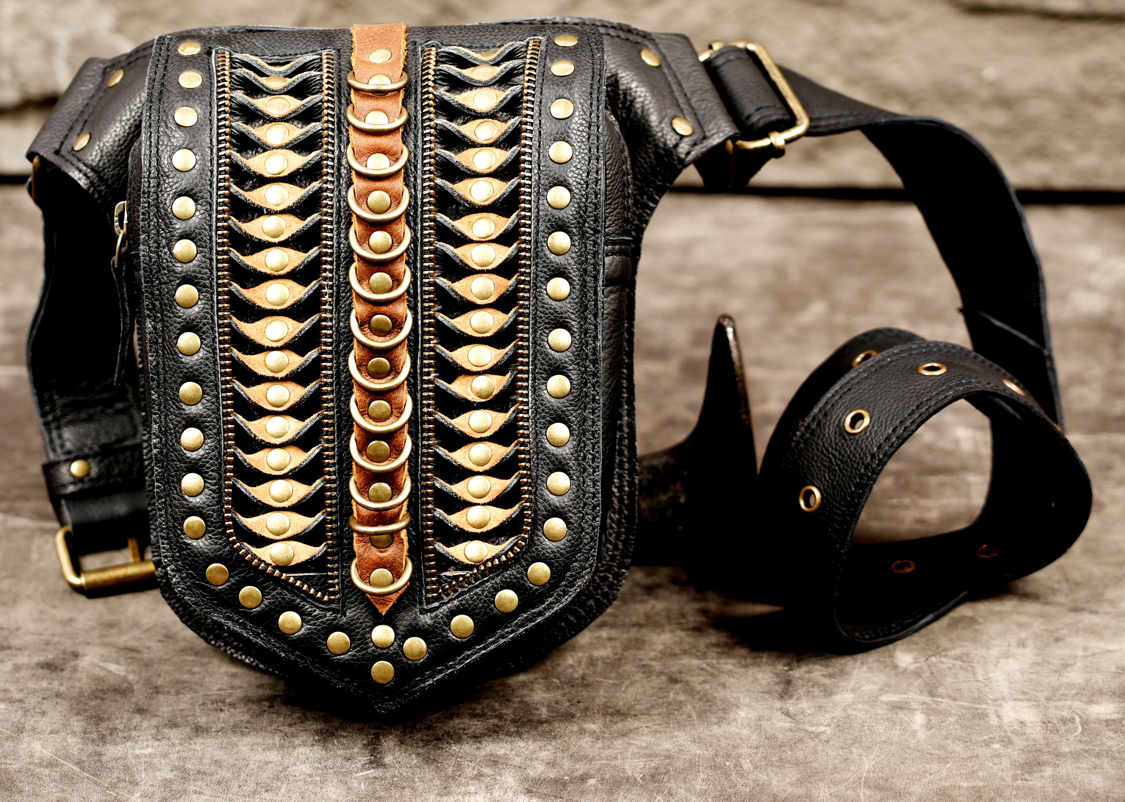 Renaissance leather belt with antique brass details