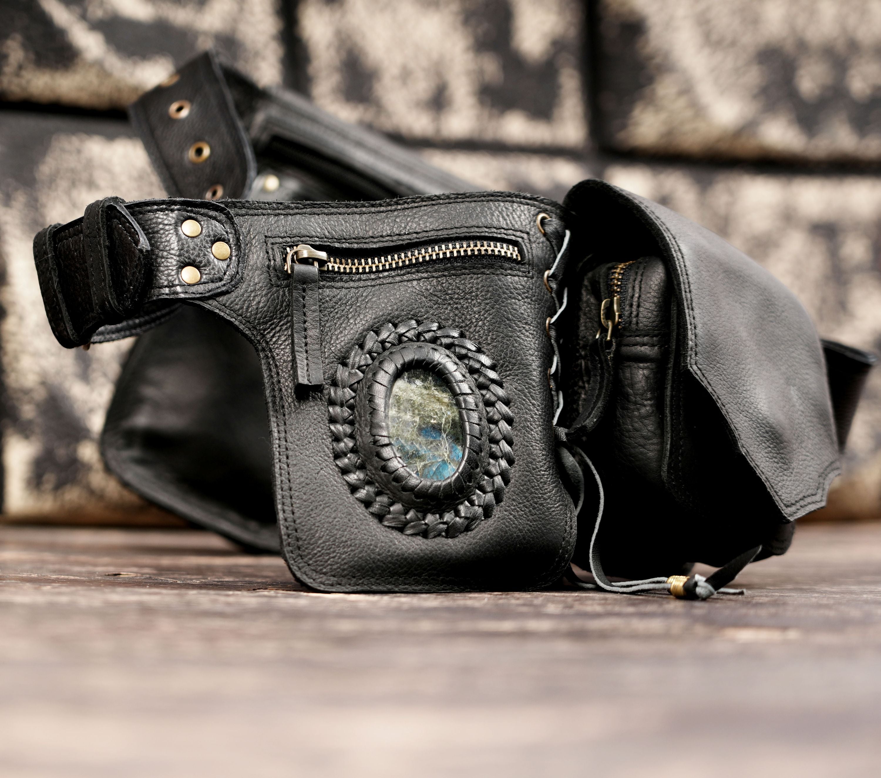 Leather belt bag with zipper pocket