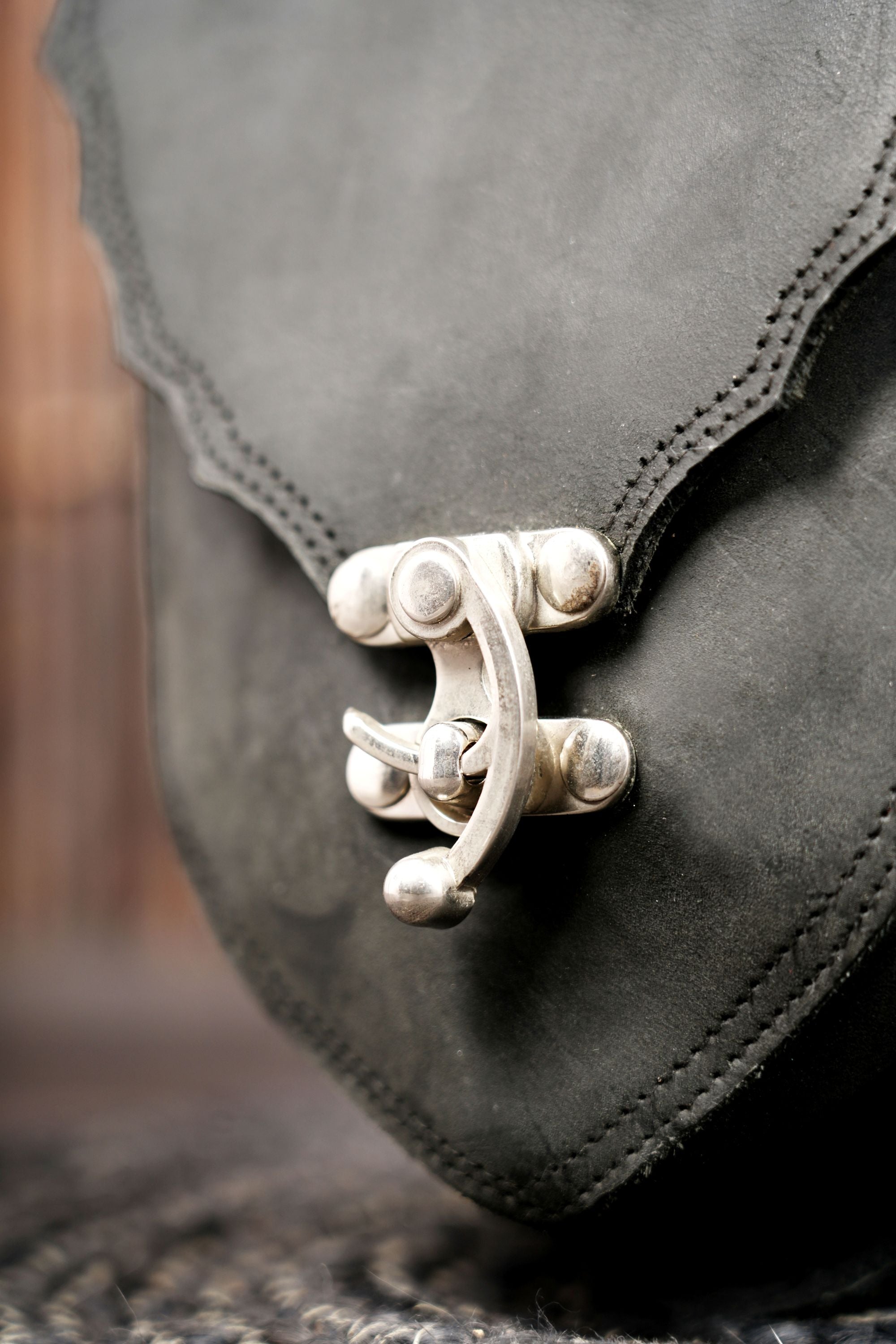 Handmade leather waist belt with metal hook closure