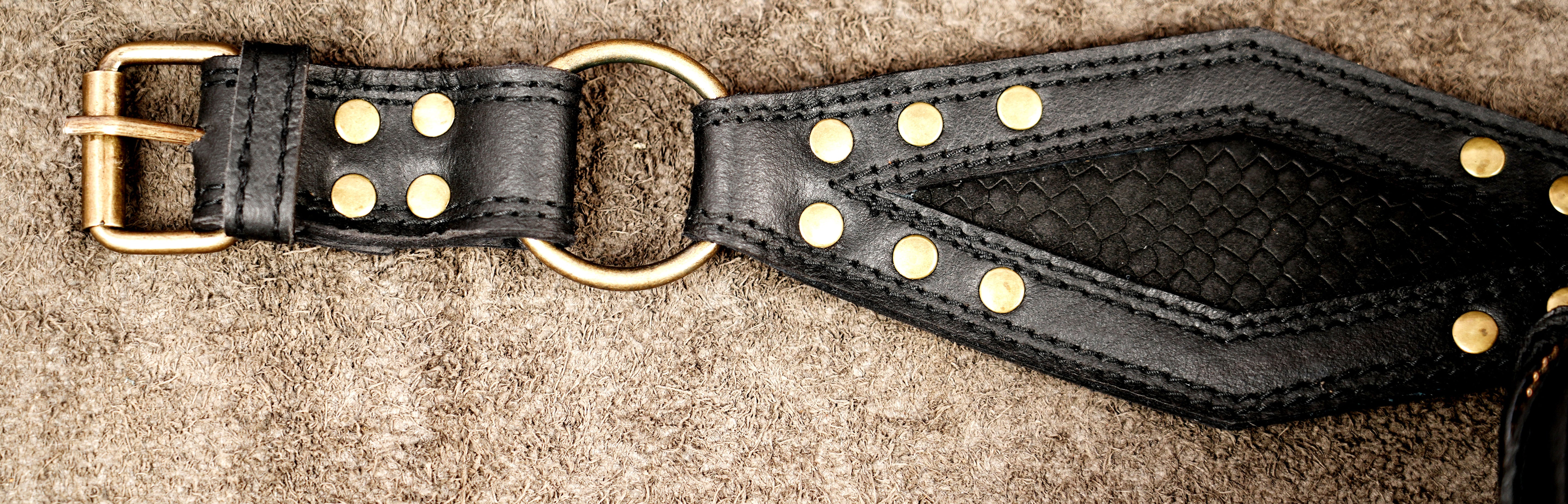 Handmade leather hip bag with textured leather and Labradorite accent