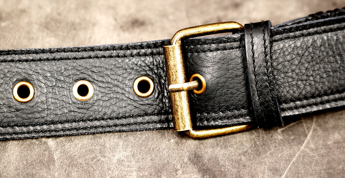 Boho leather hip pouch belt with antique brass studs