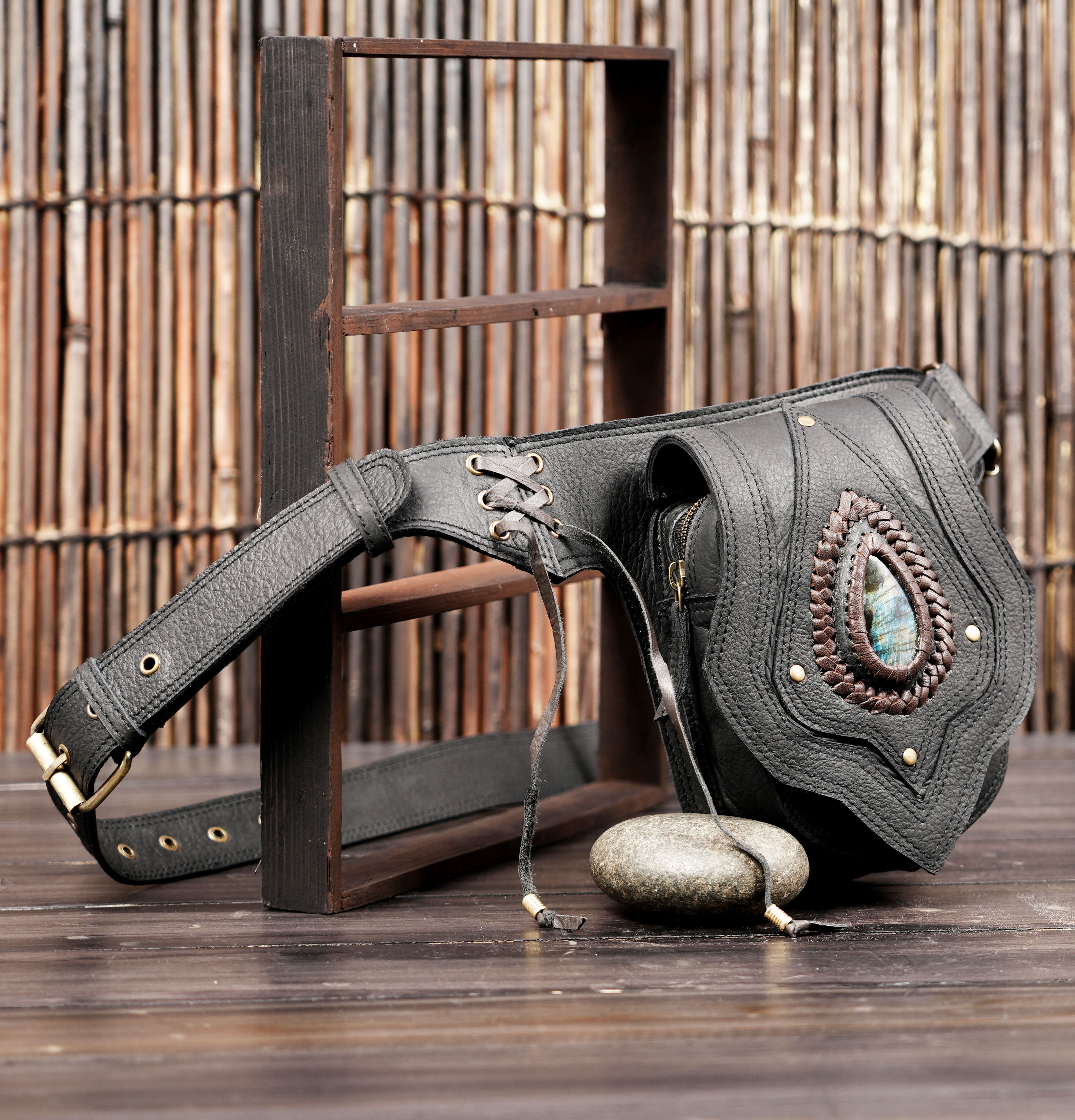 Leather hip bag for travel and festivals