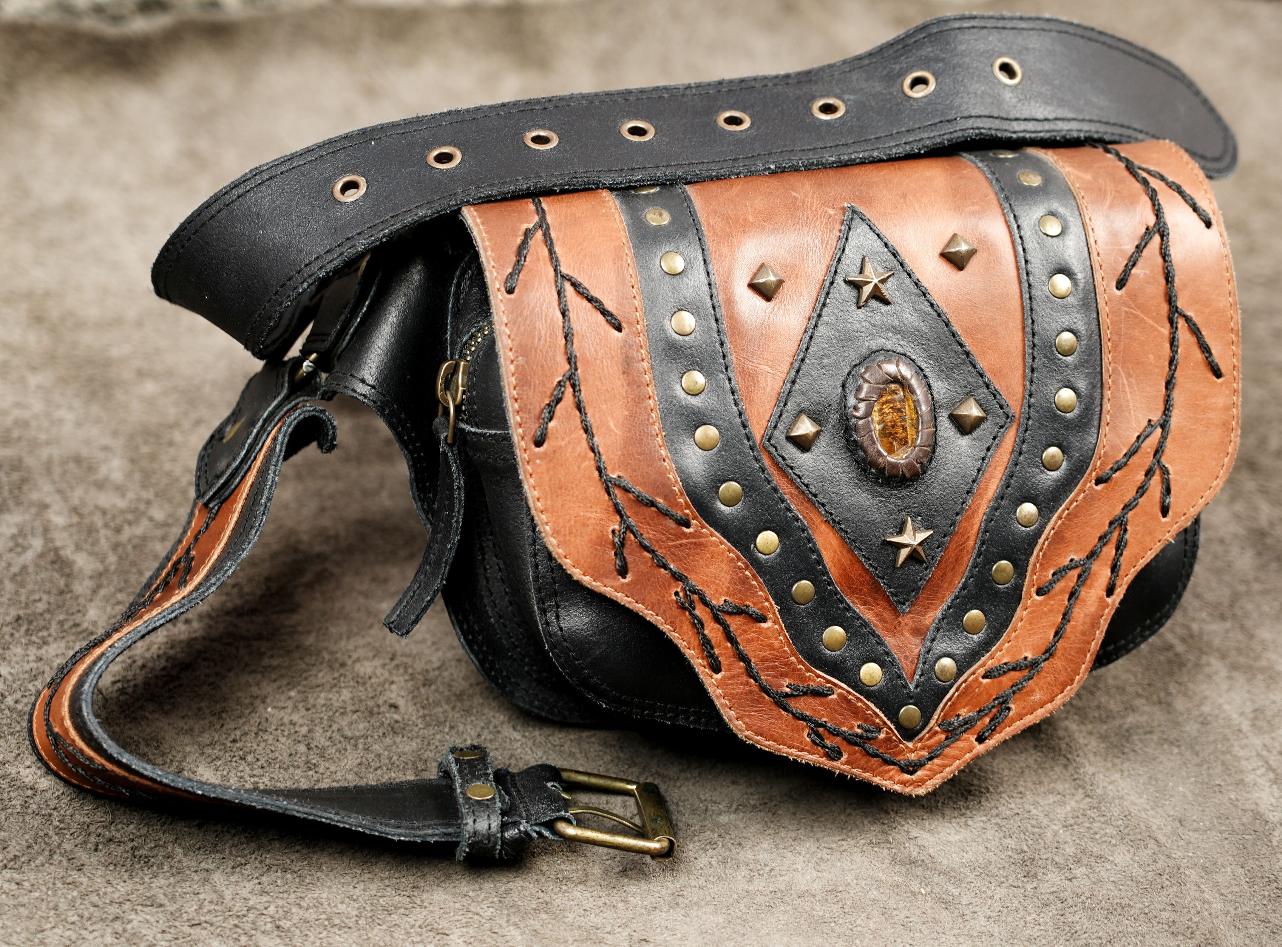 Handmade tooled leather fanny pack for men and women