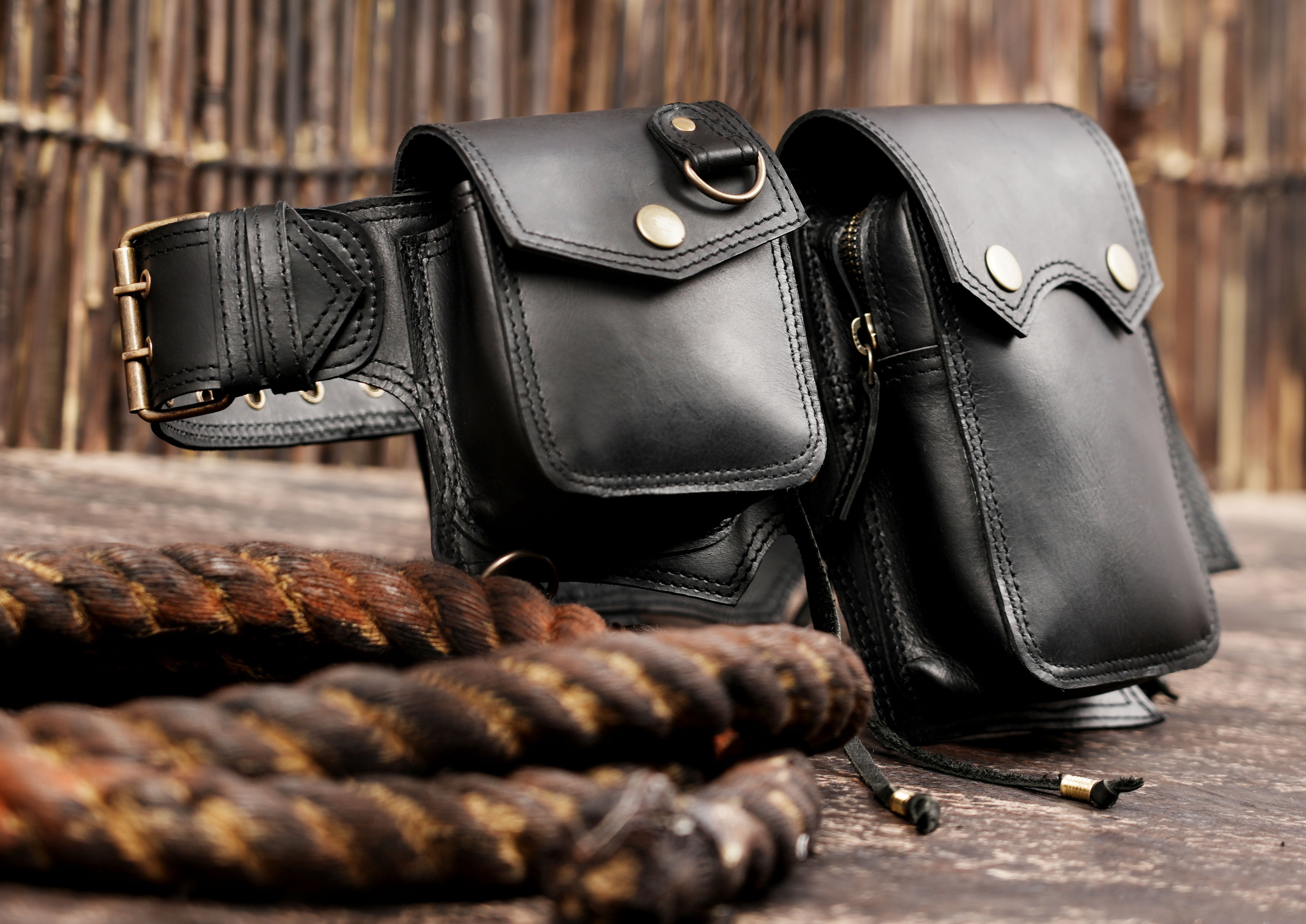 Leather hip belt with metal rings