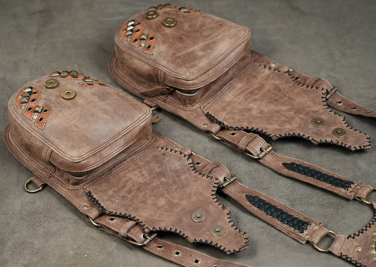 Adjustable leather body harness with buckles