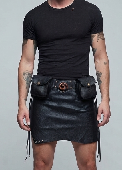 Adjustable leather cosplay skirt with multiple utility pockets