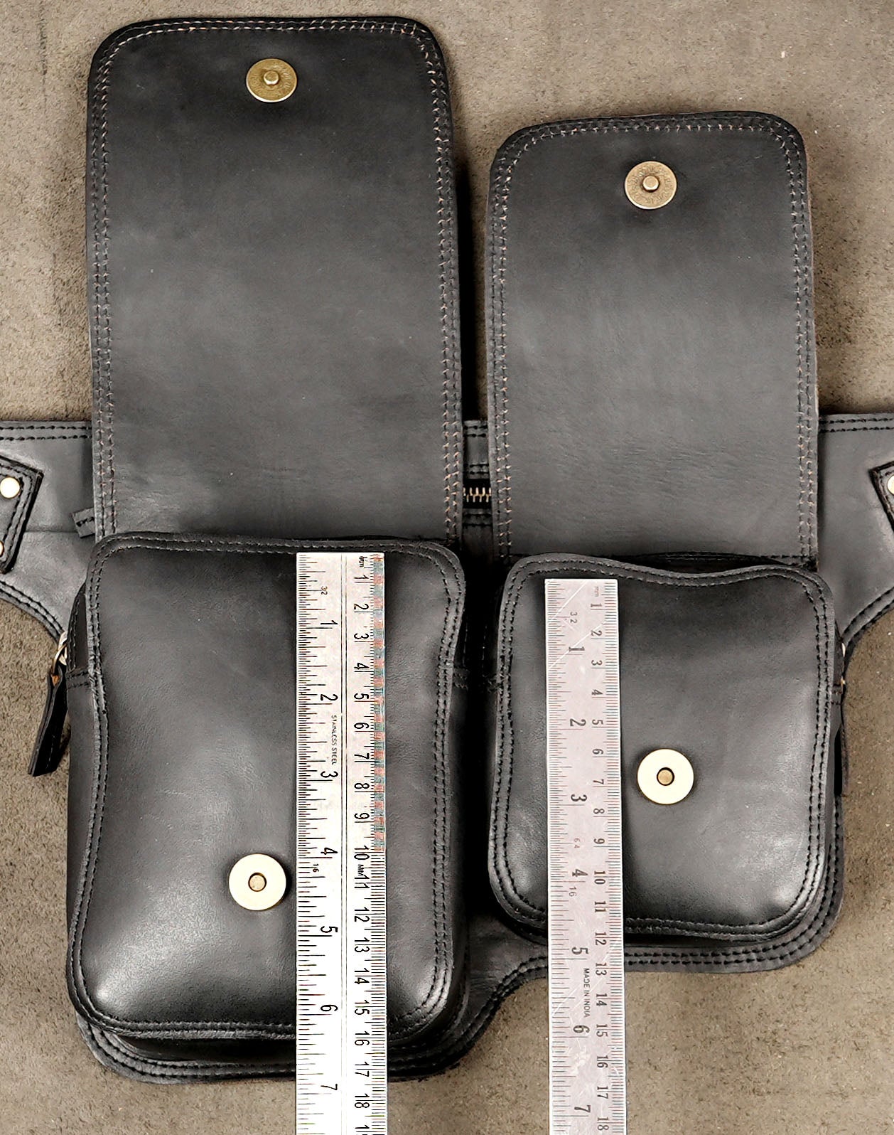 Adjustable leather waist bag with double snap pockets