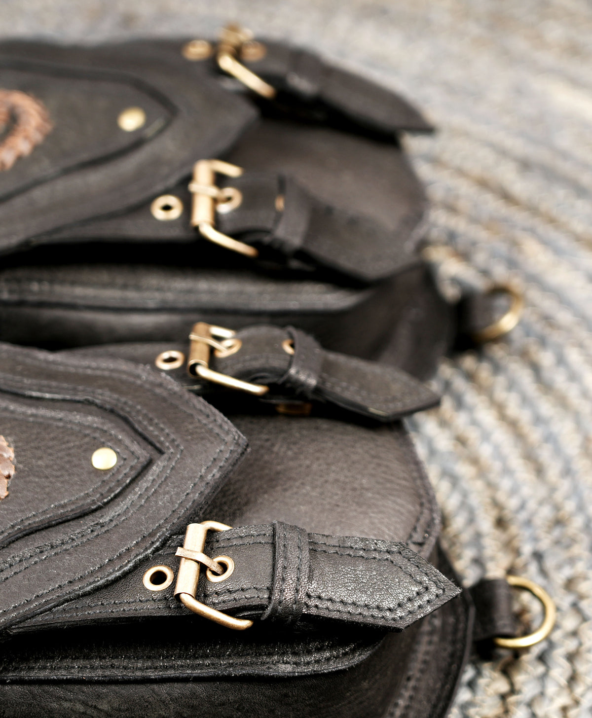 Black Leather Rave Harness Bag with Dual Pockets for Music Festivals