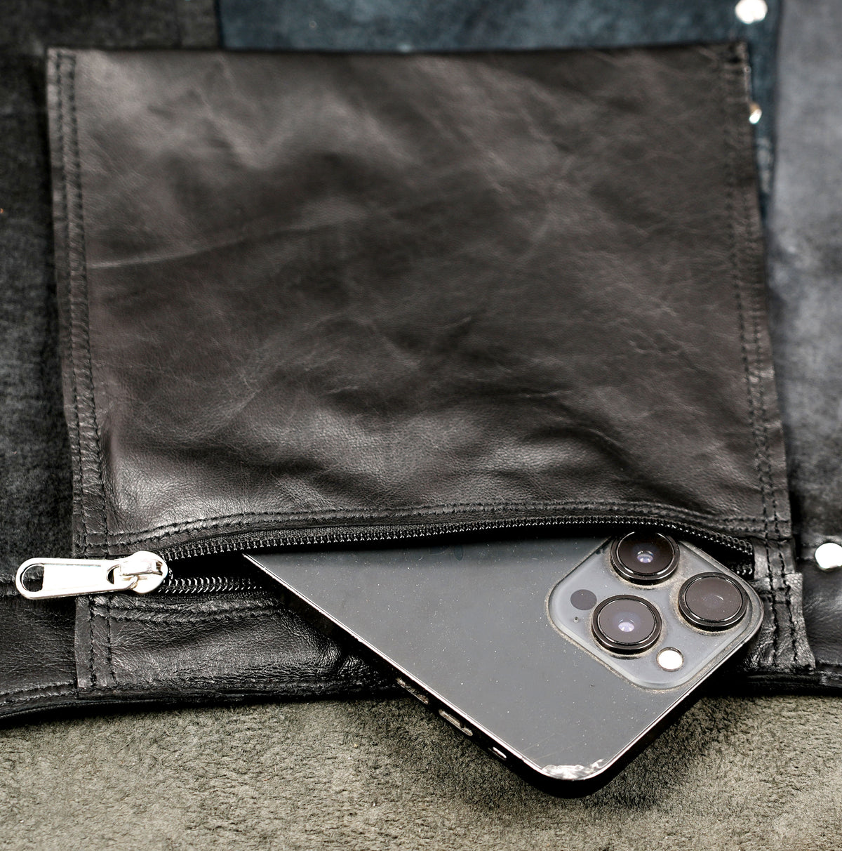 Alternative women’s leather skirt with handmade detailing