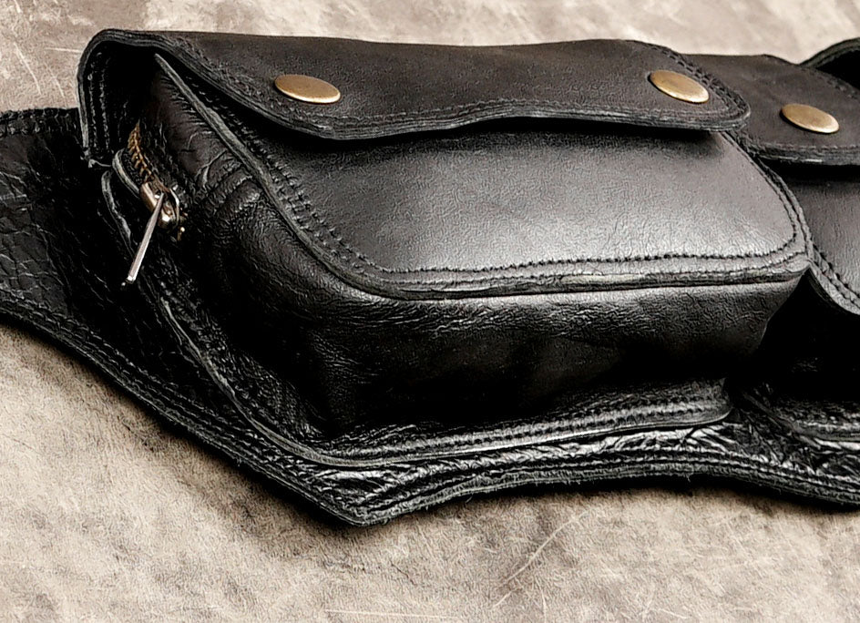 Artisan-made black leather utility belt for everyday use