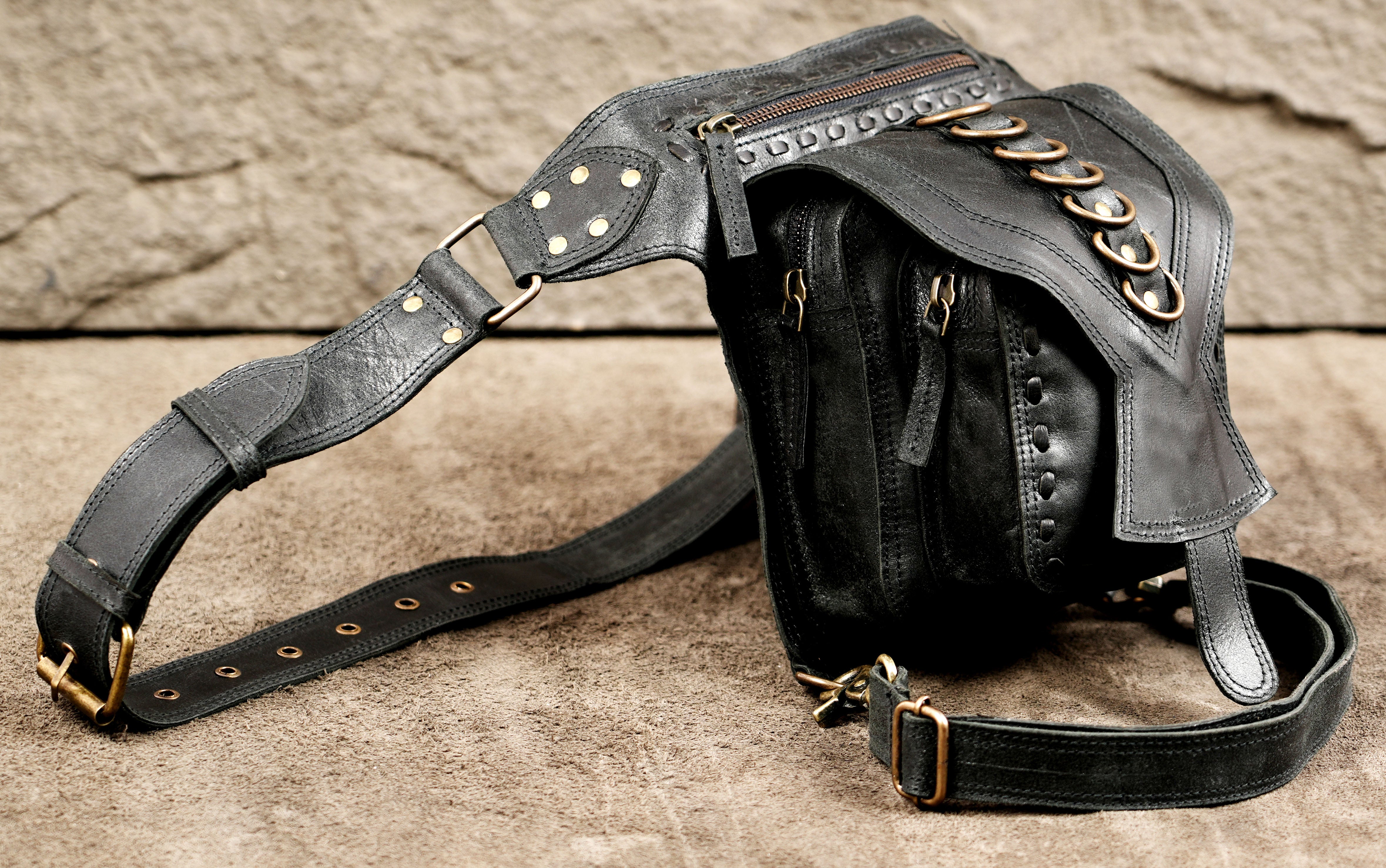 Artisan leather waist and thigh utility pouch