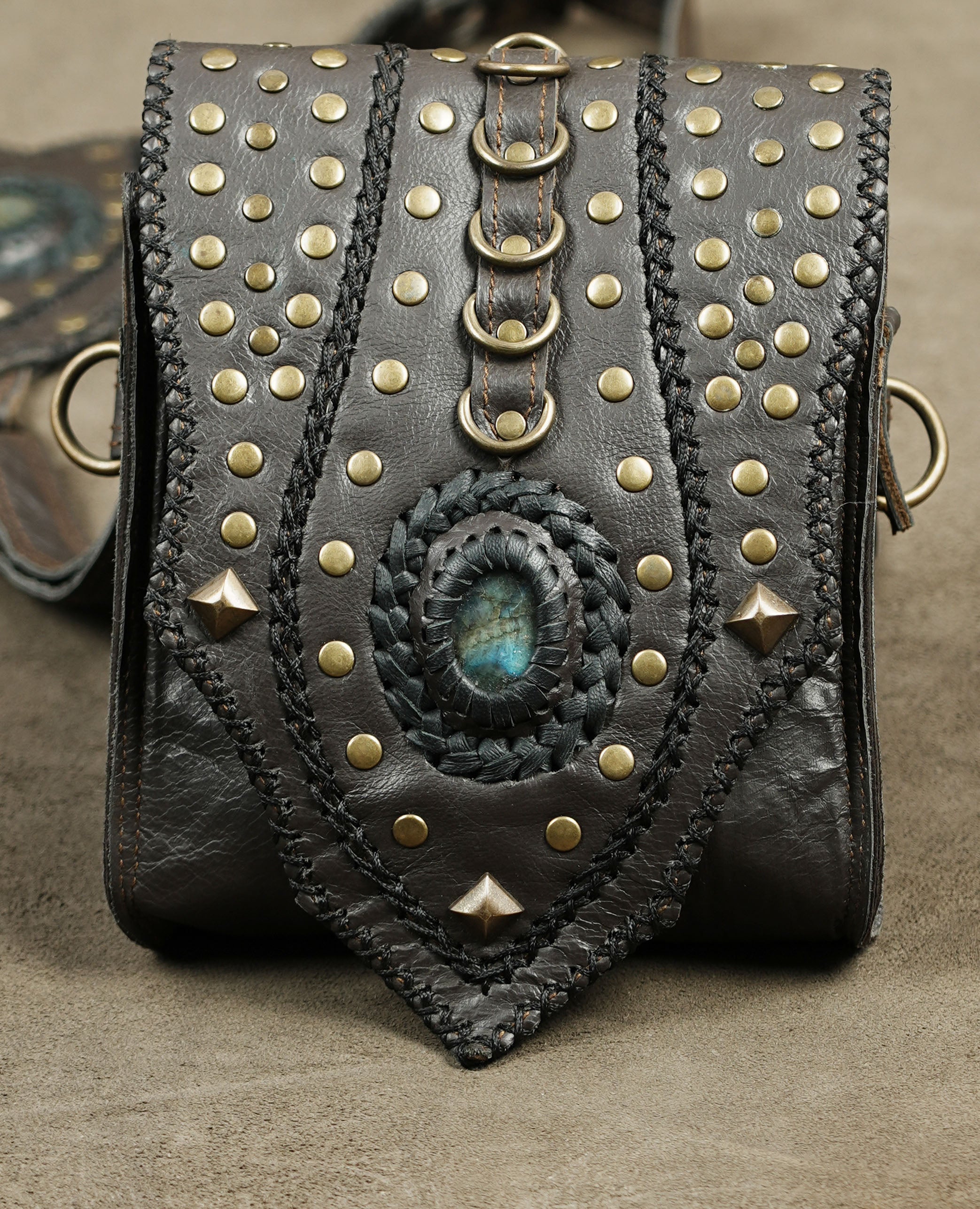 Battle ready leather chest rig, symmetrical front view