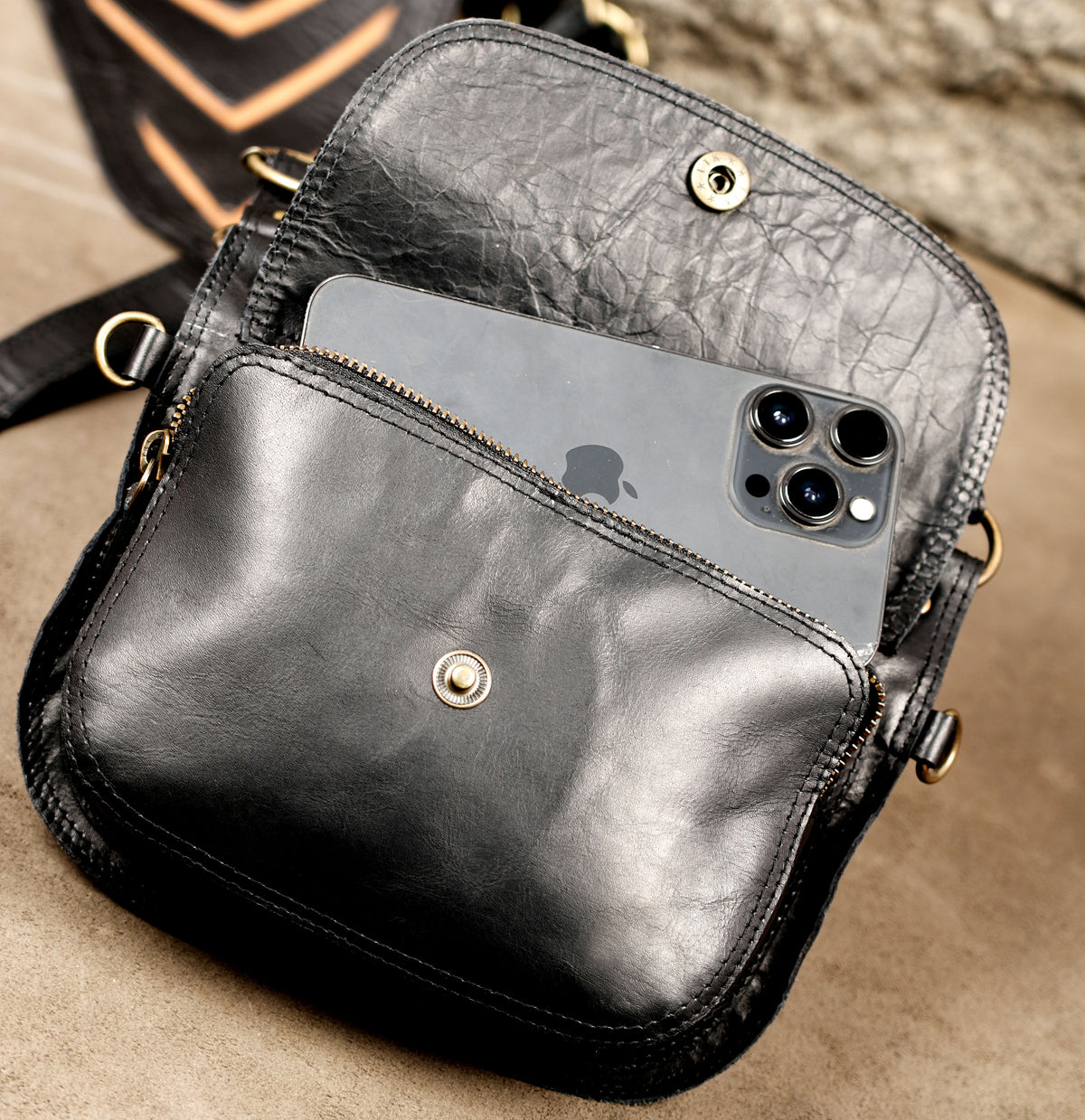 Gothic Leather Double Pouch Bag with Matching Adjustable Straps