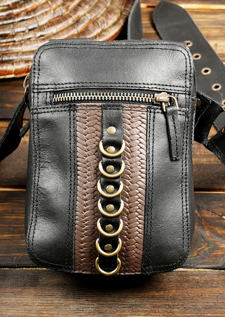 Gothic style black leather utility belt and shoulder strap harness system