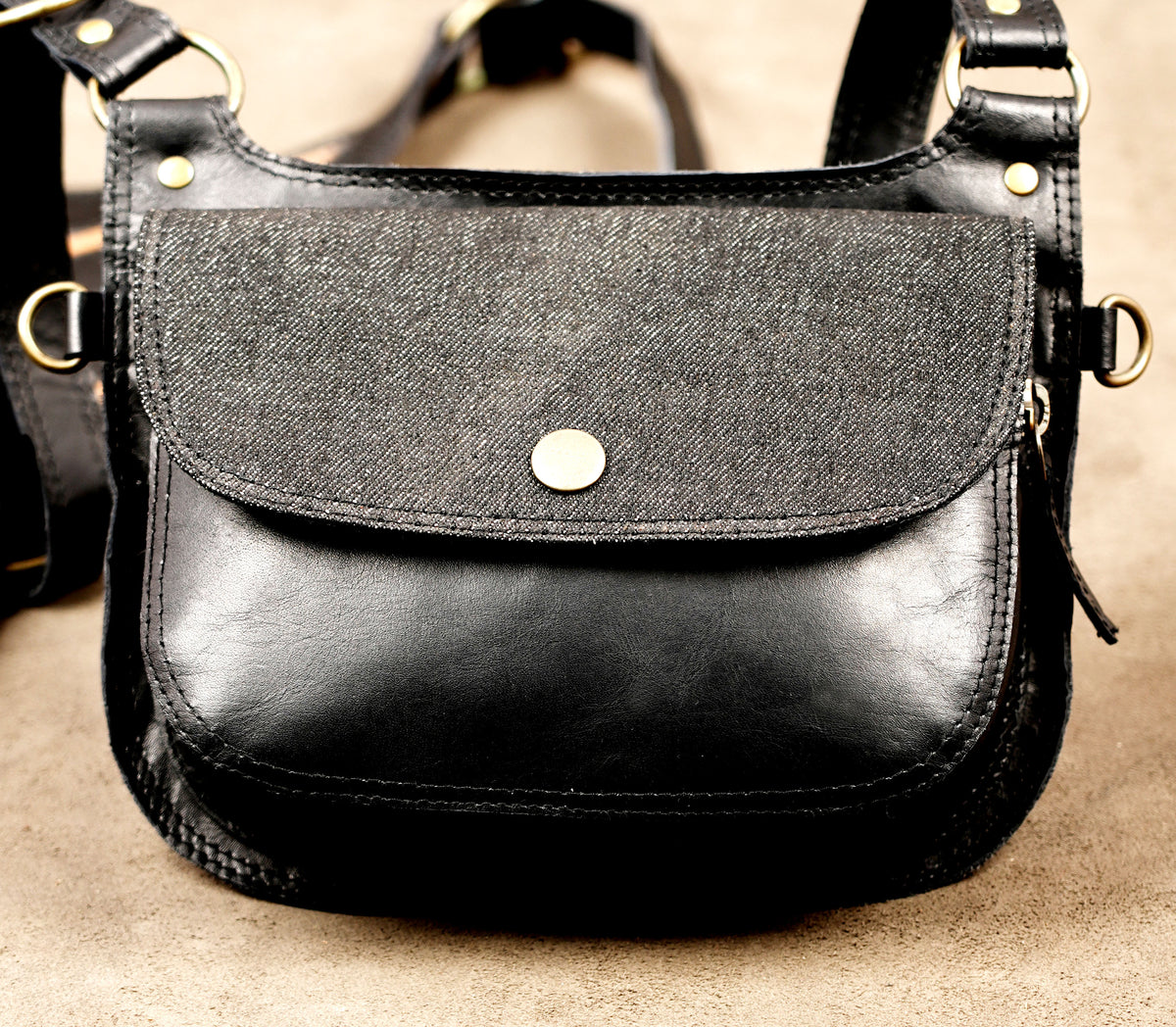 Handmade Leather Festival Bag Set with Two Pouches and Metal Buckles