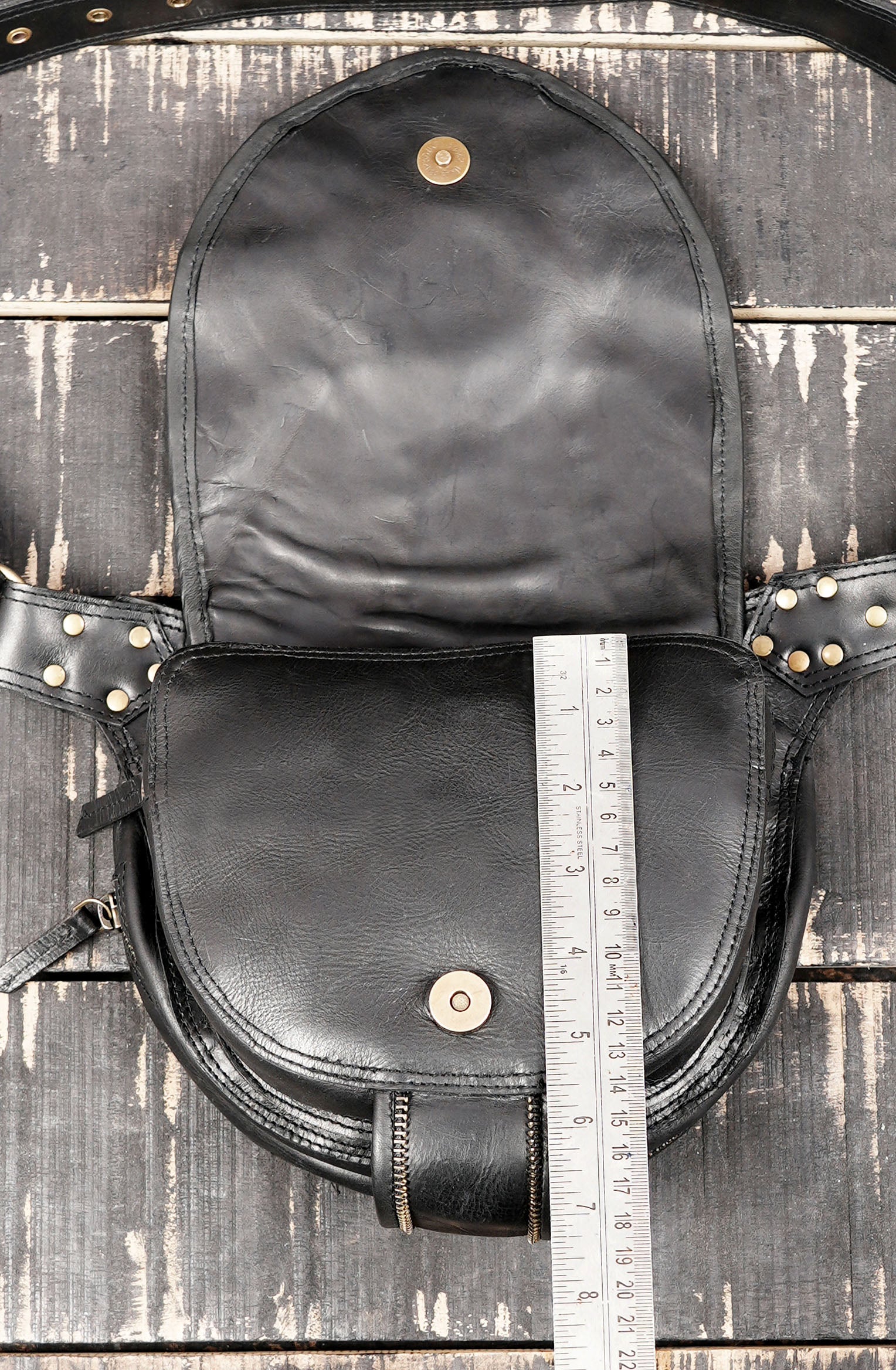 Bohemian leather hip bag with secure zippered compartments