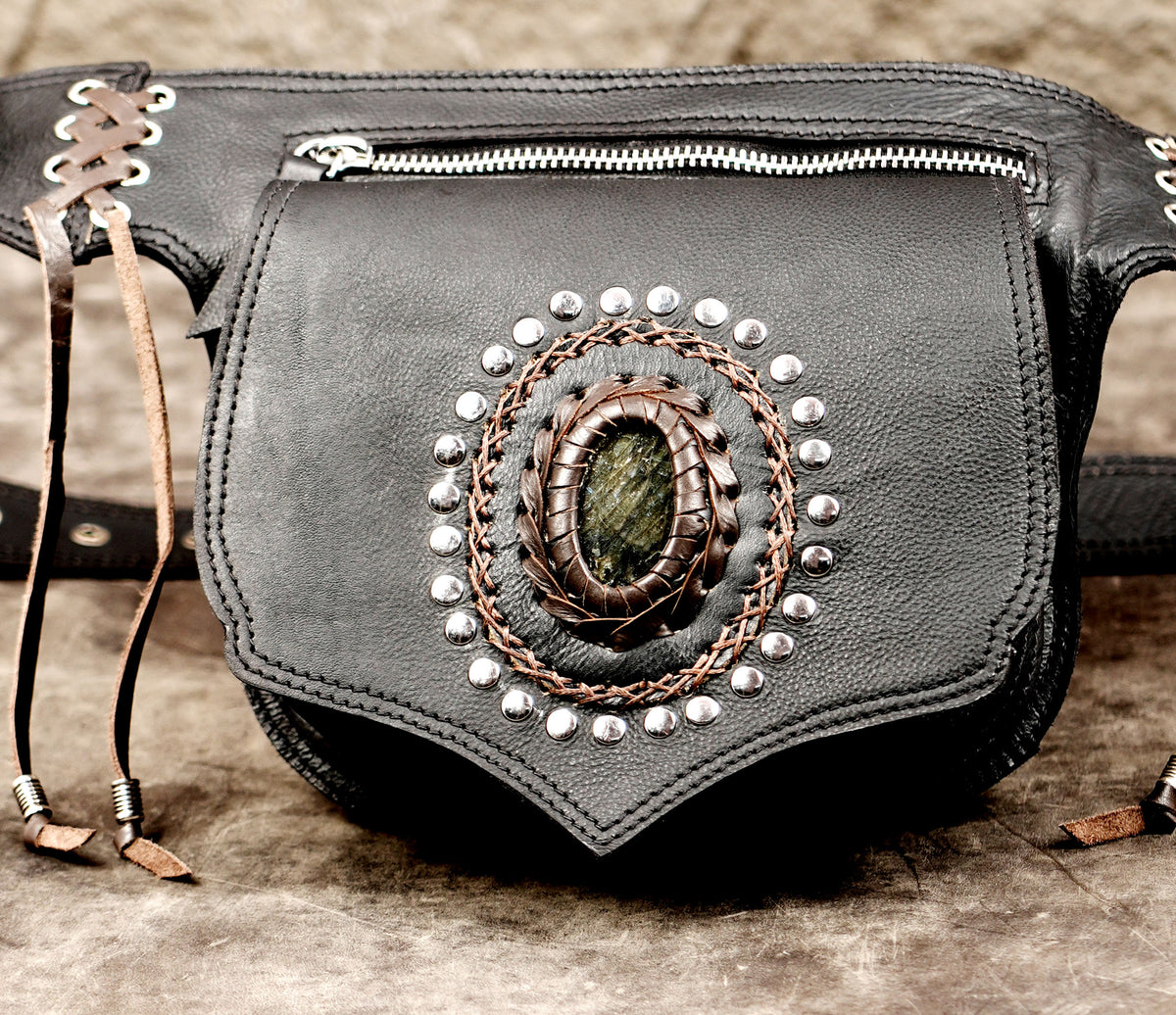 Boho corset belt with hanging leather fringe ties