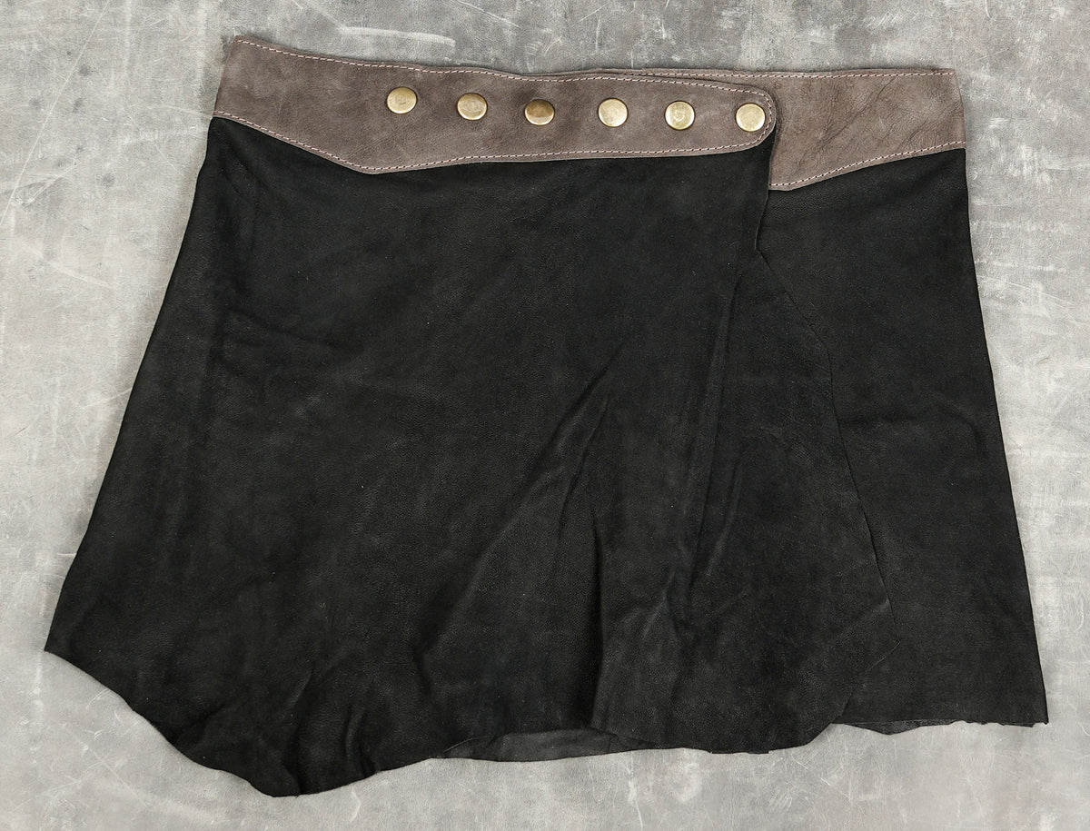 Boho hippie leather skirt with brass snap closures