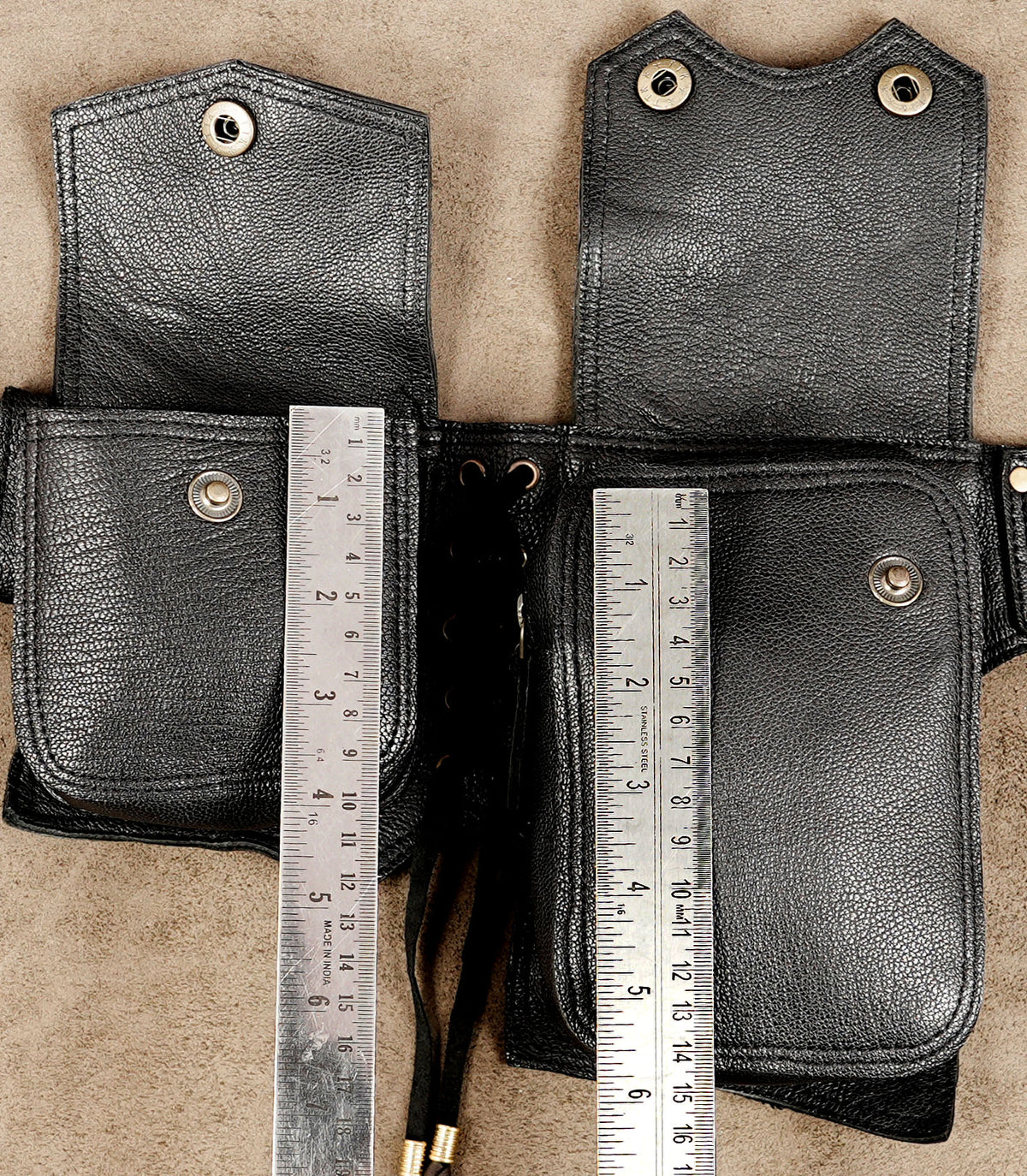 Boho leather utility belt with five separate pockets