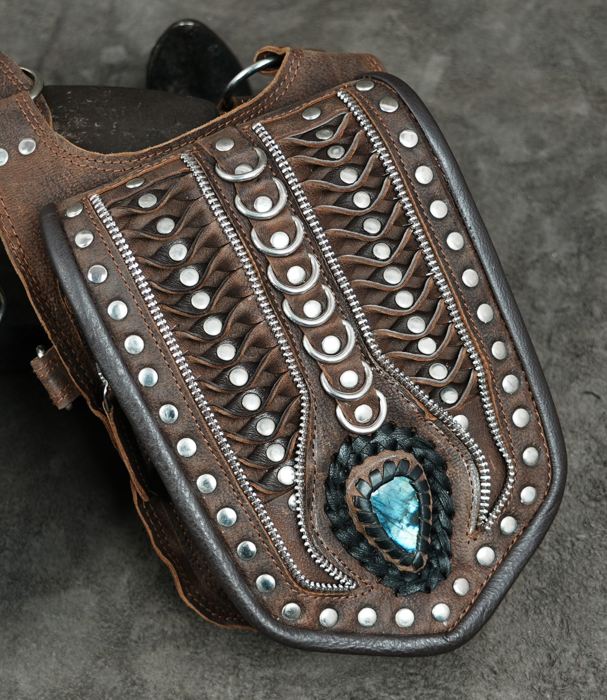 Brown Leather Holster Bag with Gemstones Unisex Steampunk Harness