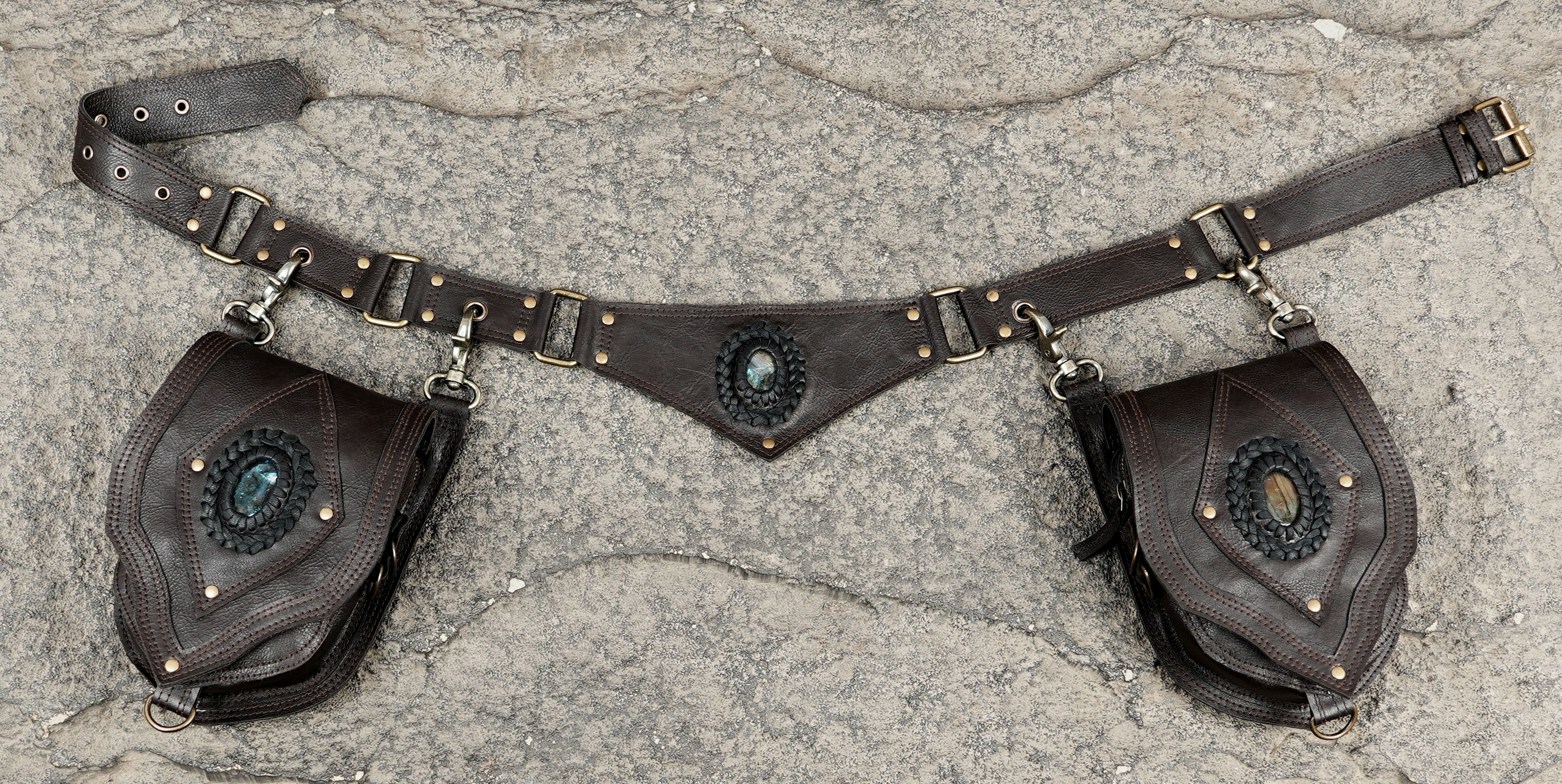 Burning Man leather belt bag with detachable pouches