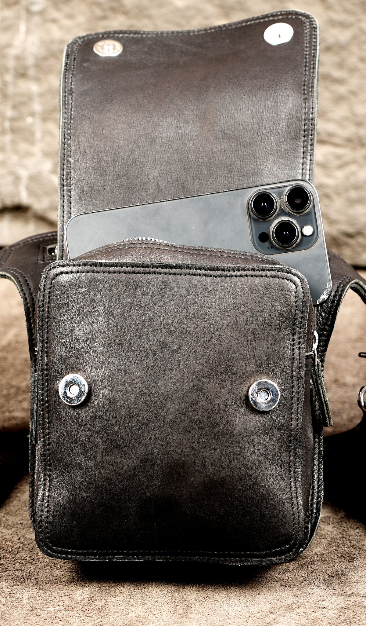Classic leather commuter bag with front flap detail