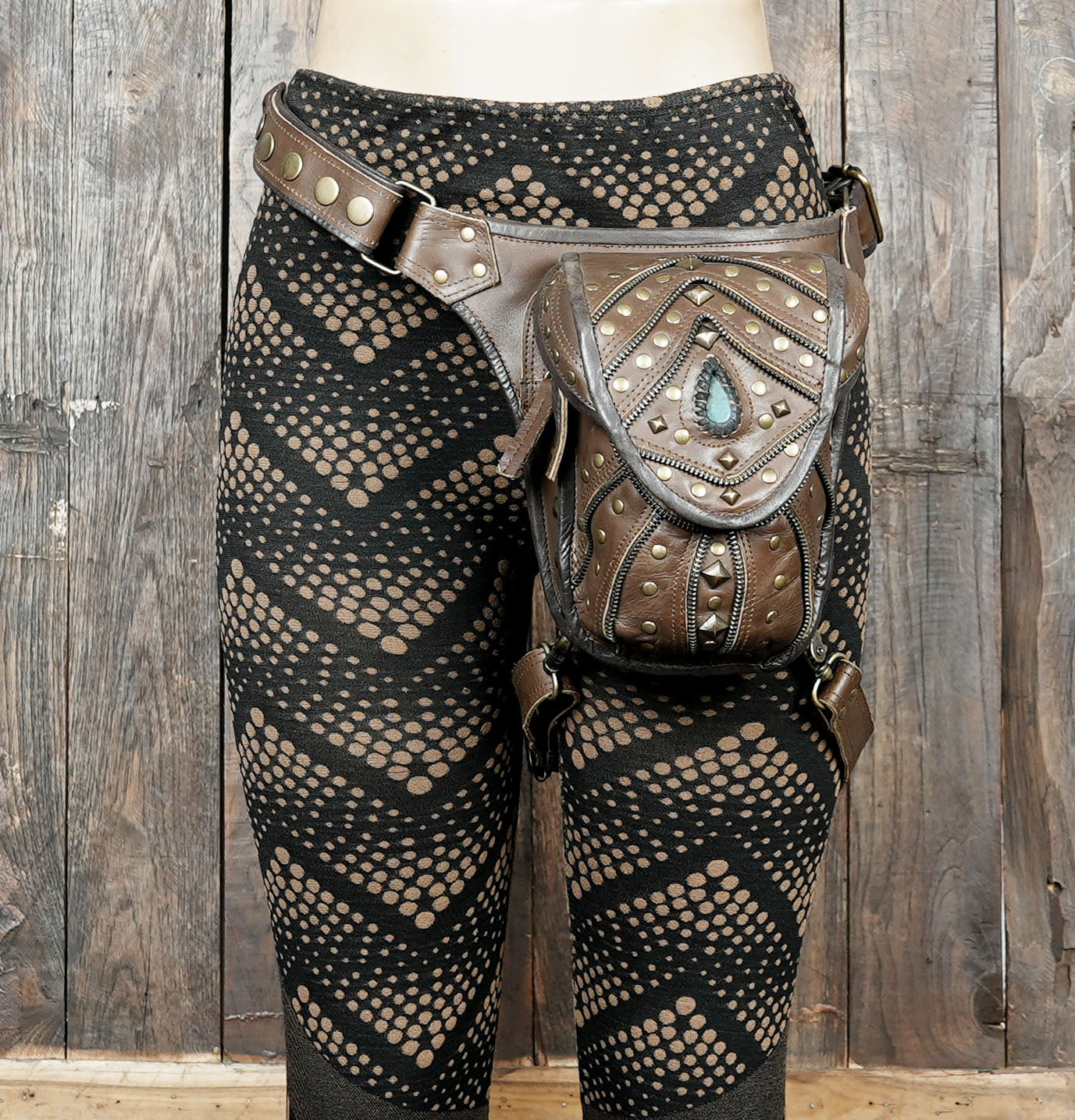 Leather utility belt with waist and thigh straps