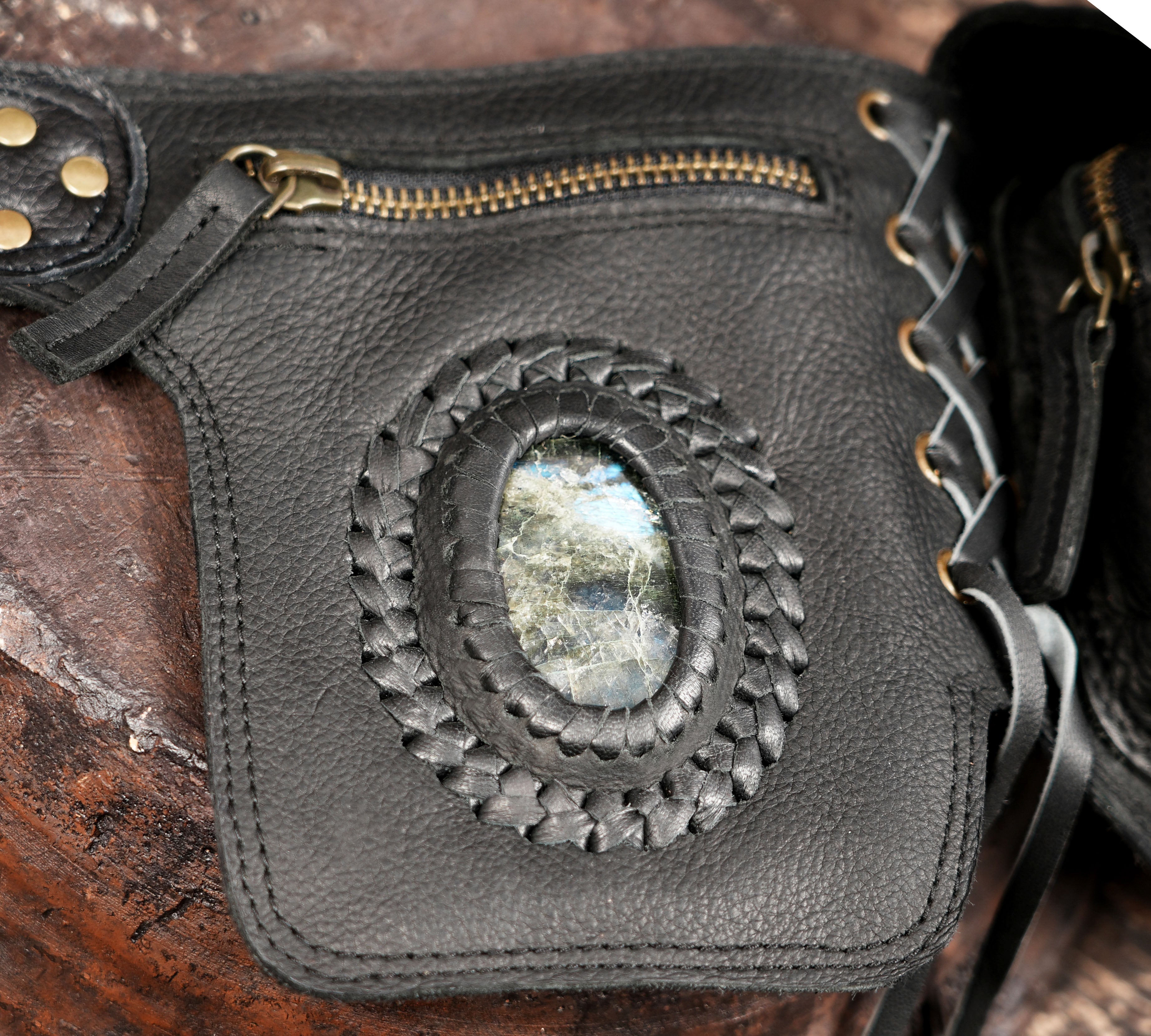 Gothic leather belt bag handmade