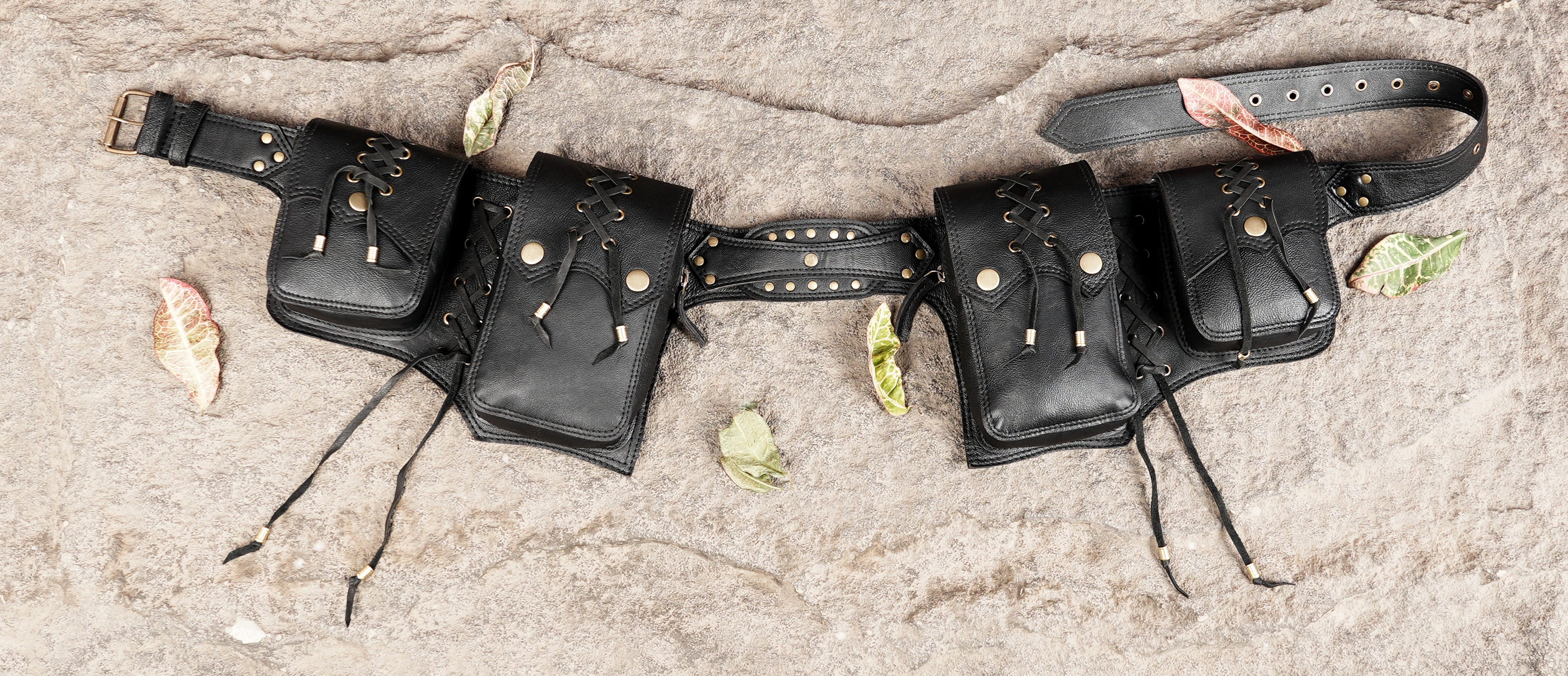 Durable leather utility belt with antique hardware