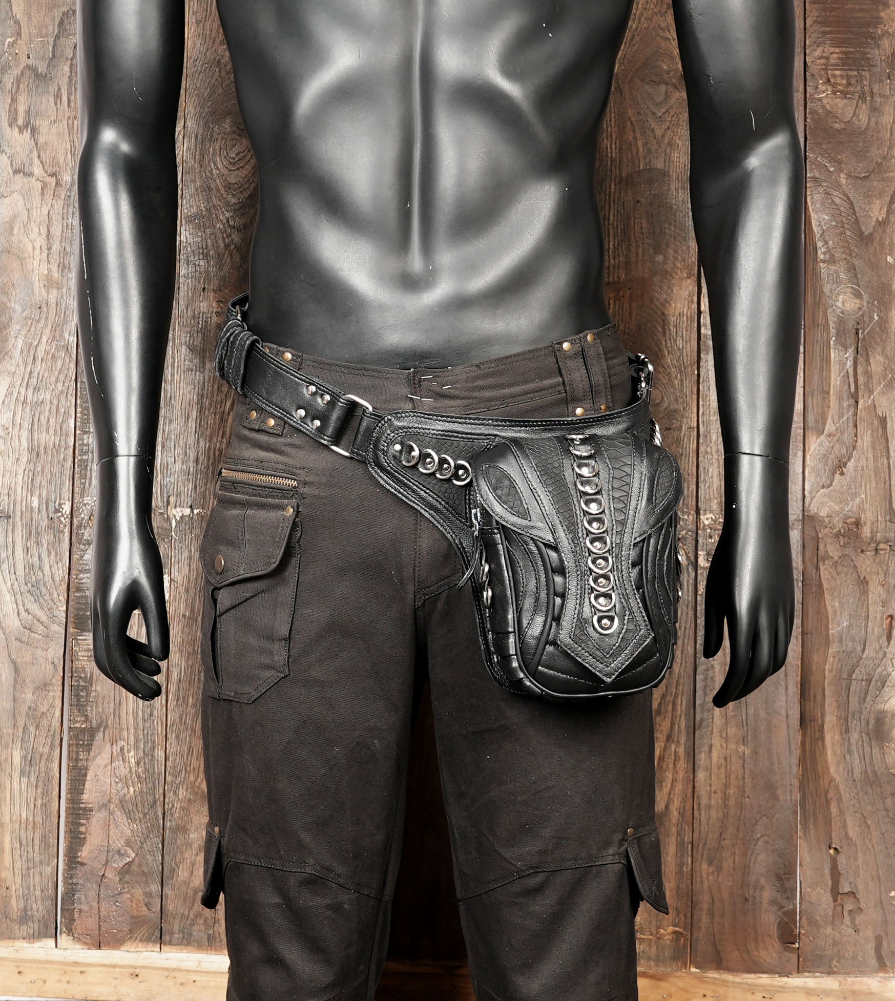 Handmade Black Leather Waist Belt with Front Utility Pouch | Adjustable Leather Belt Bag | Gothic Festival Travel Leather Belt (LT/NS/WB/6032)