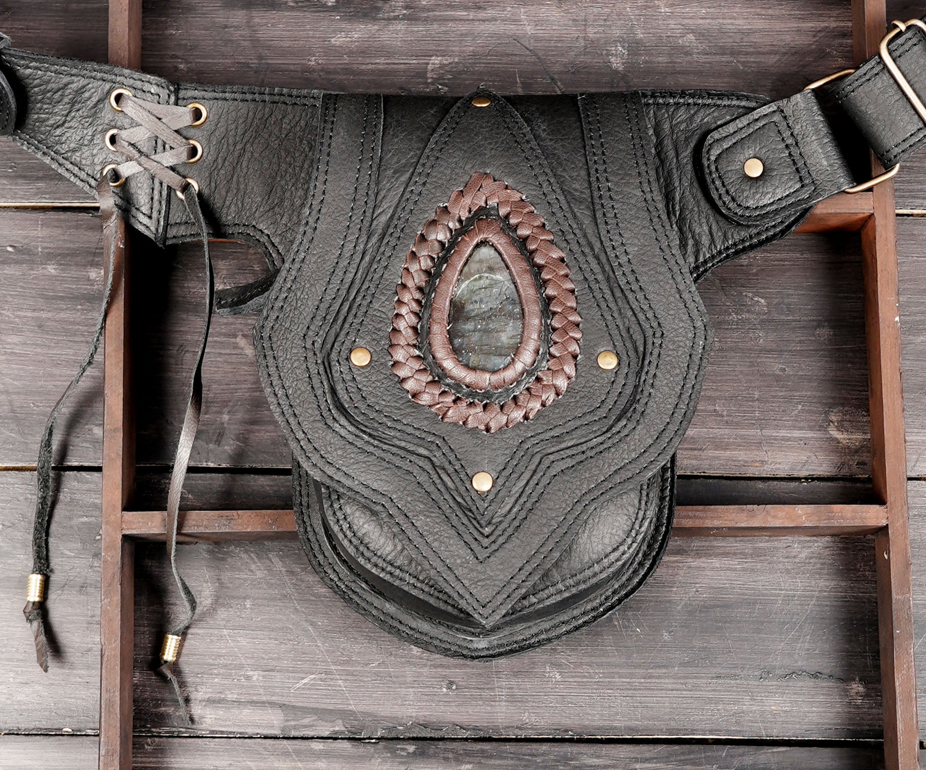 Labradorite gemstone leather waist belt