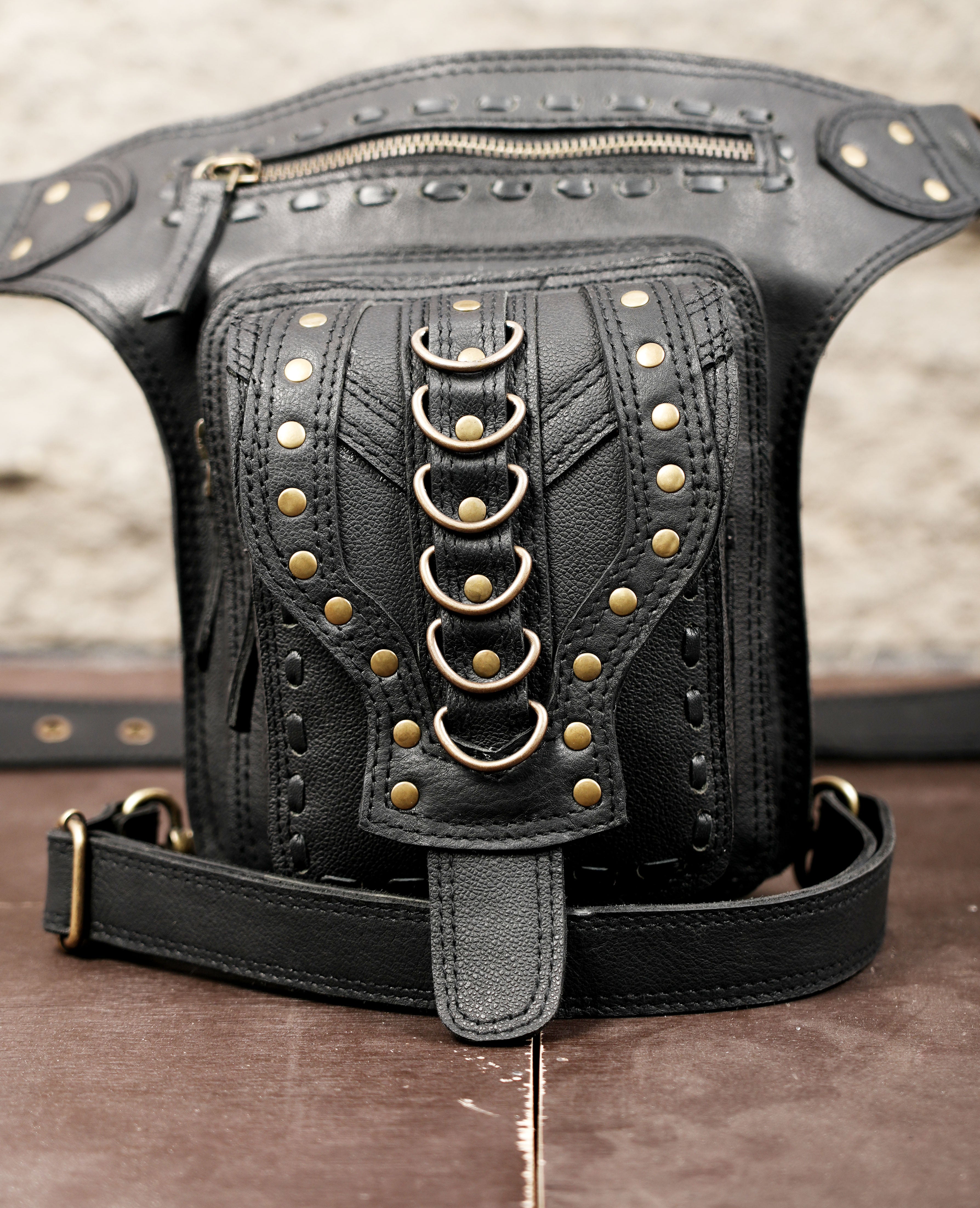 Steampunk style leather thigh belt for festivals and cosplay