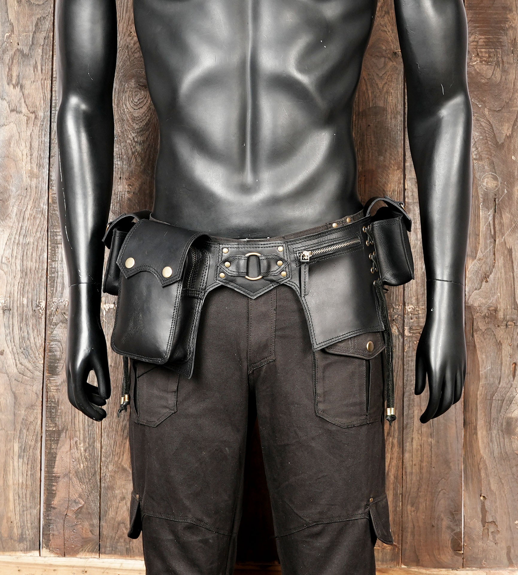 Biker style leather waist belt