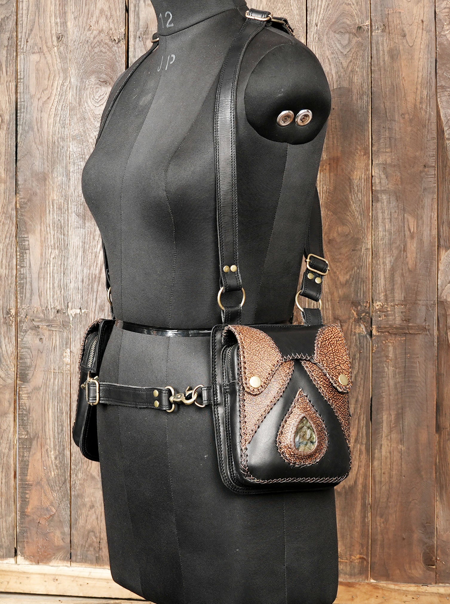 Premium leather holster with stone inlay and secure compartments