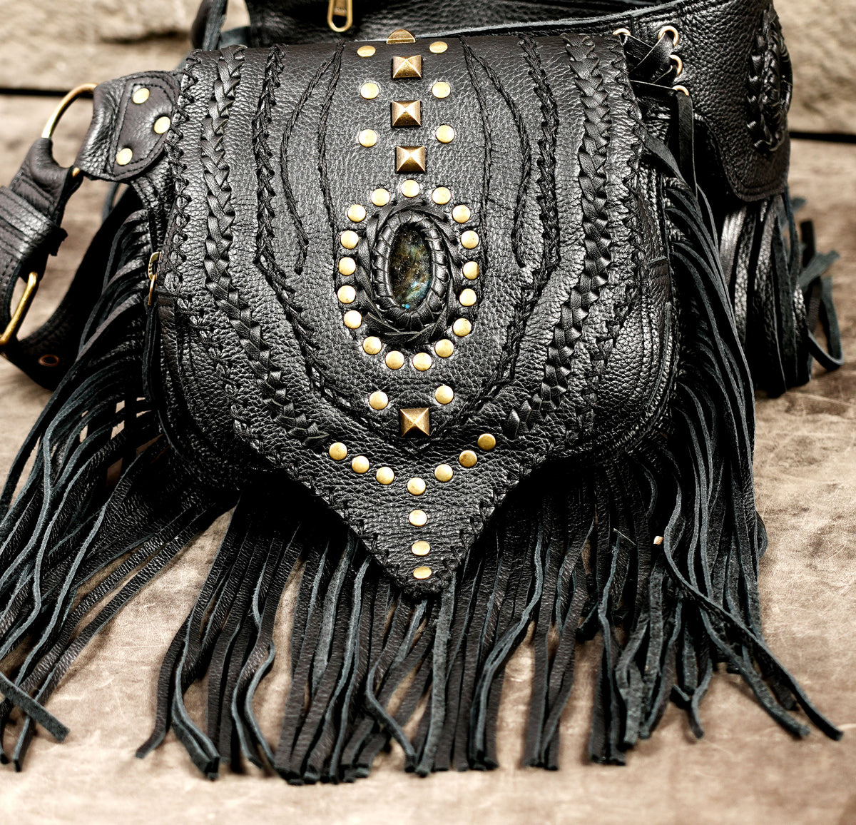 Handmade western hip belt with natural stone embellishments