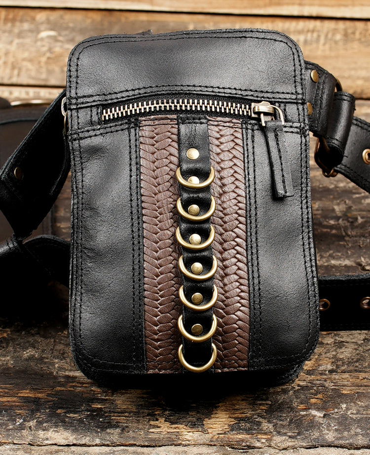 Steampunk Leather Utility Holster Bag | Dual Pocket Harness Belt | Adjustable Crossbody Festival & Travel Pouch for Men & Women