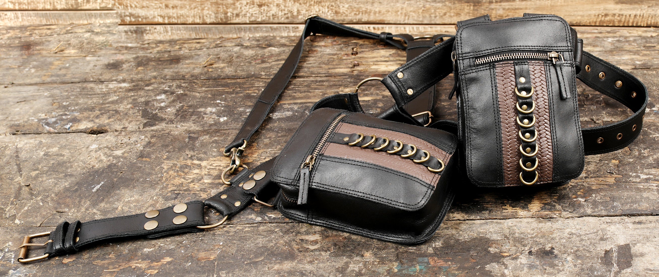 Steampunk Leather Utility Holster Bag | Dual Pocket Harness Belt | Adjustable Crossbody Festival & Travel Pouch for Men & Women