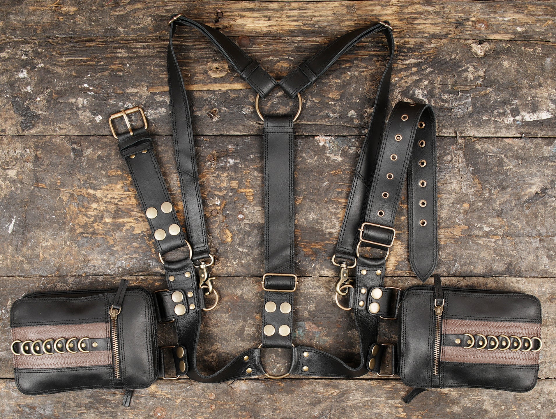 Steampunk Leather Utility Holster Bag | Dual Pocket Harness Belt | Adjustable Crossbody Festival & Travel Pouch for Men & Women