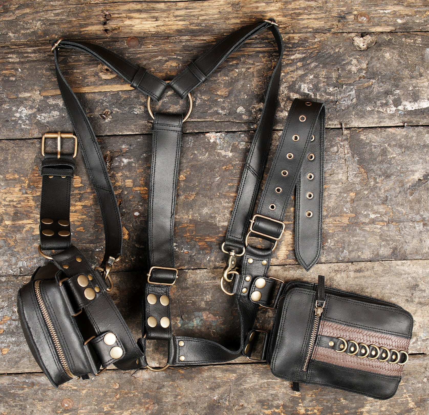 Steampunk Leather Utility Holster Bag | Dual Pocket Harness Belt | Adjustable Crossbody Festival & Travel Pouch for Men & Women