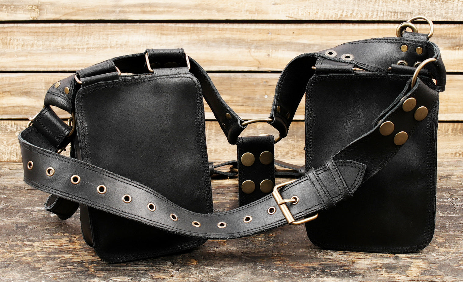 Steampunk Leather Utility Holster Bag | Dual Pocket Harness Belt | Adjustable Crossbody Festival & Travel Pouch for Men & Women