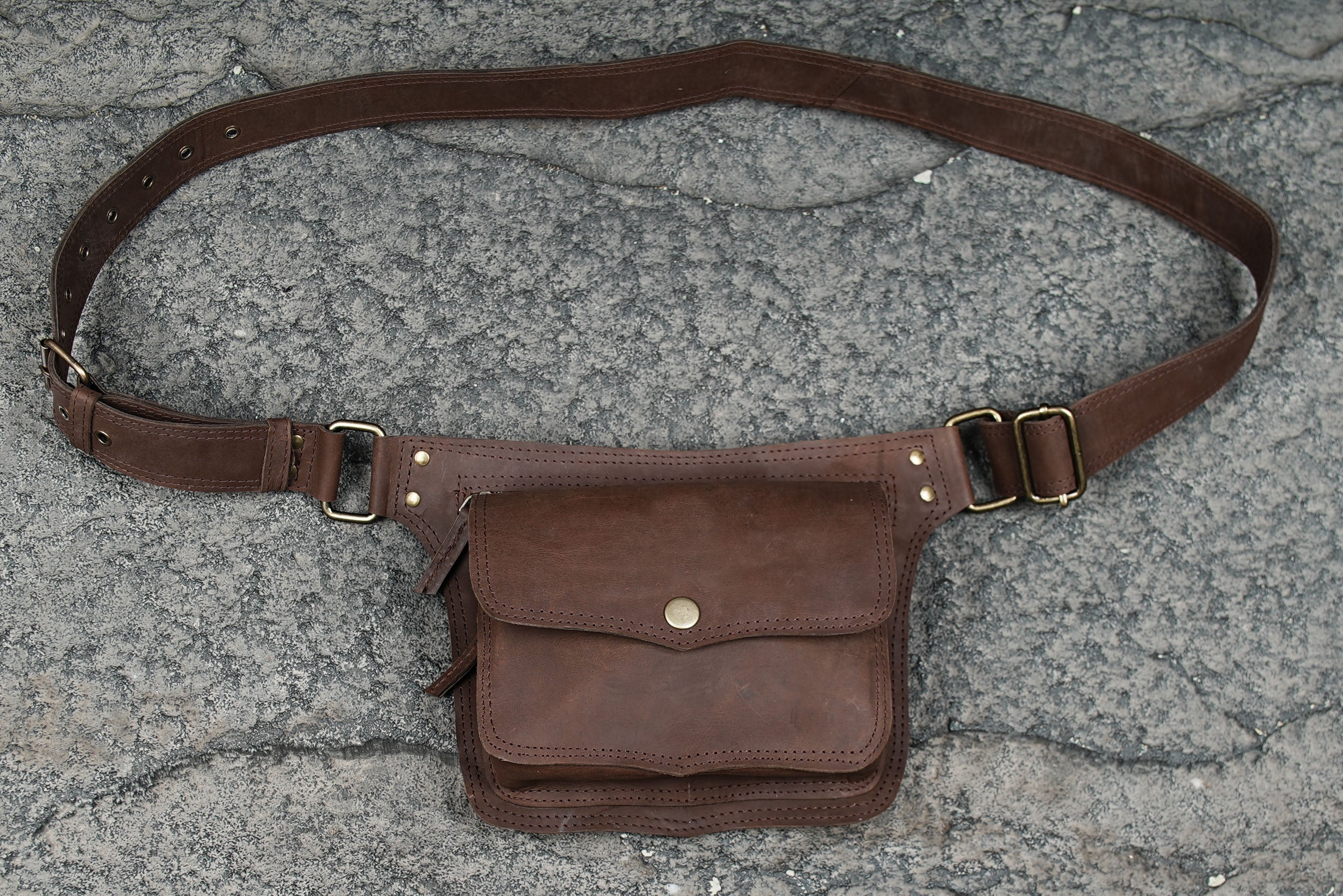 Genuine leather hip bag with zipper compartment