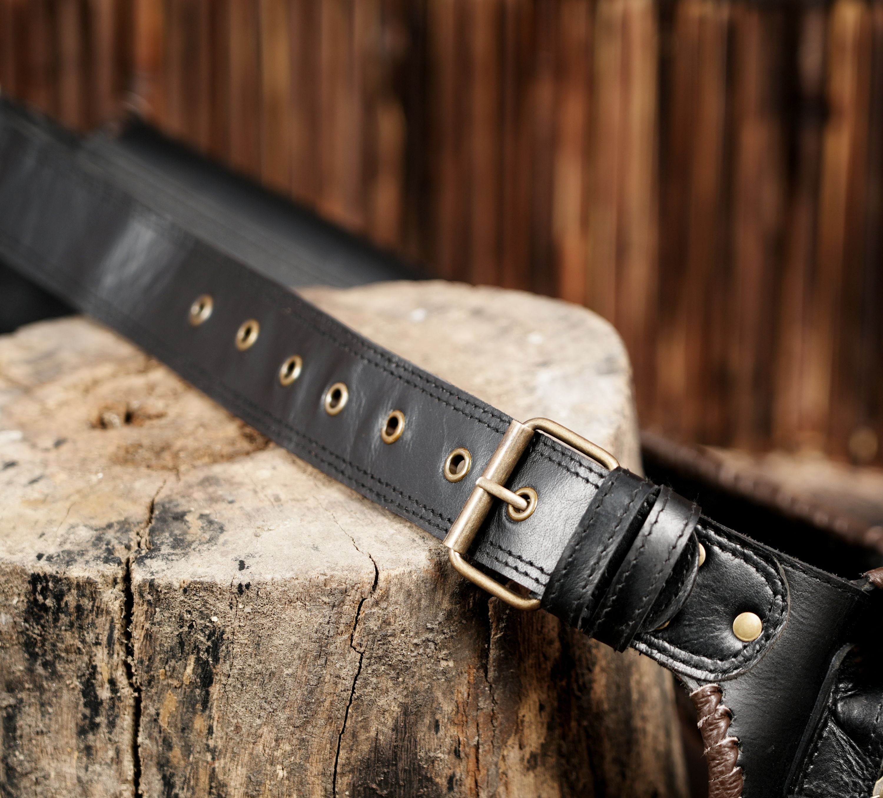 Festival leather waist belt with dual storage pouches