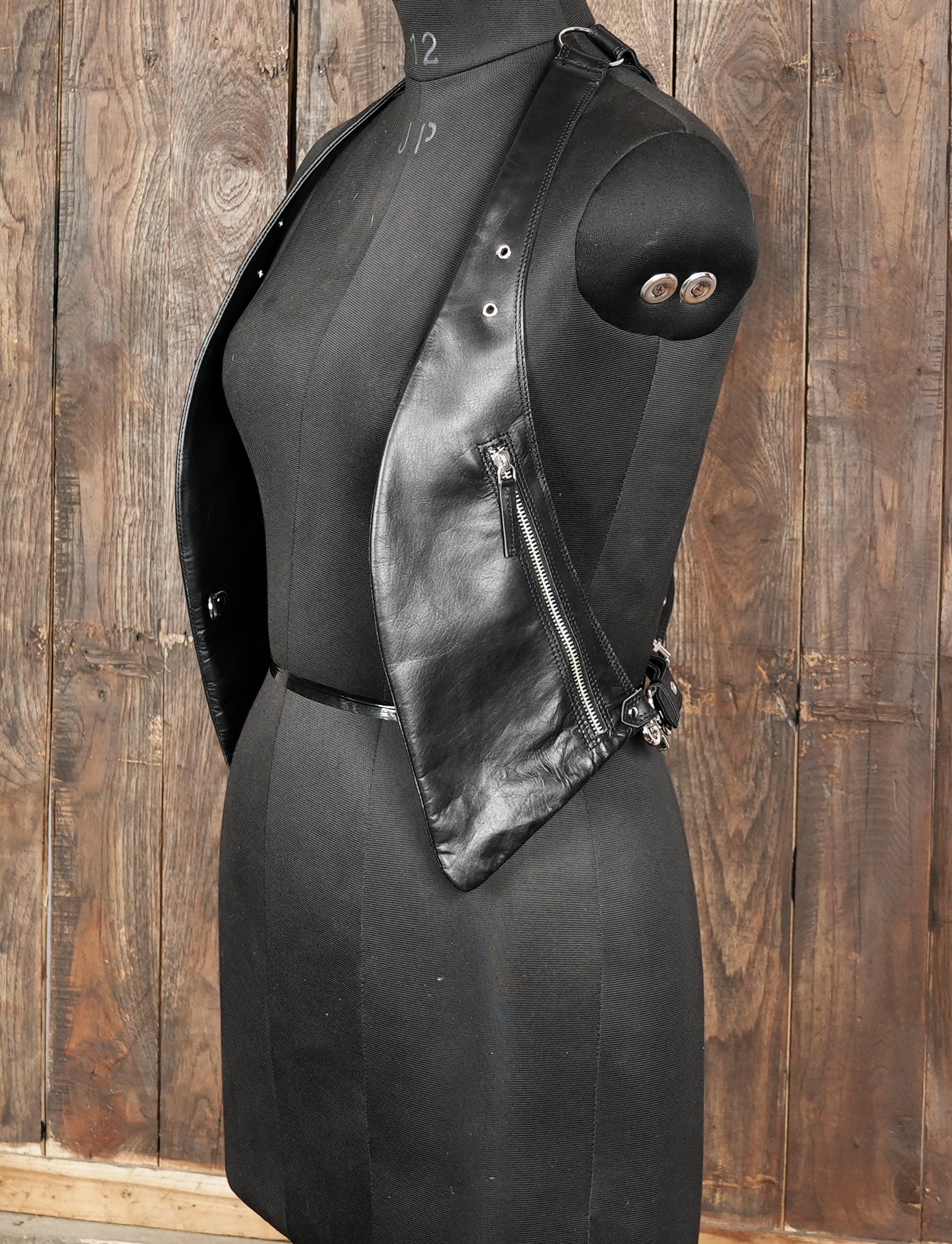 Handmade black leather shoulder holster with heavy duty hardware