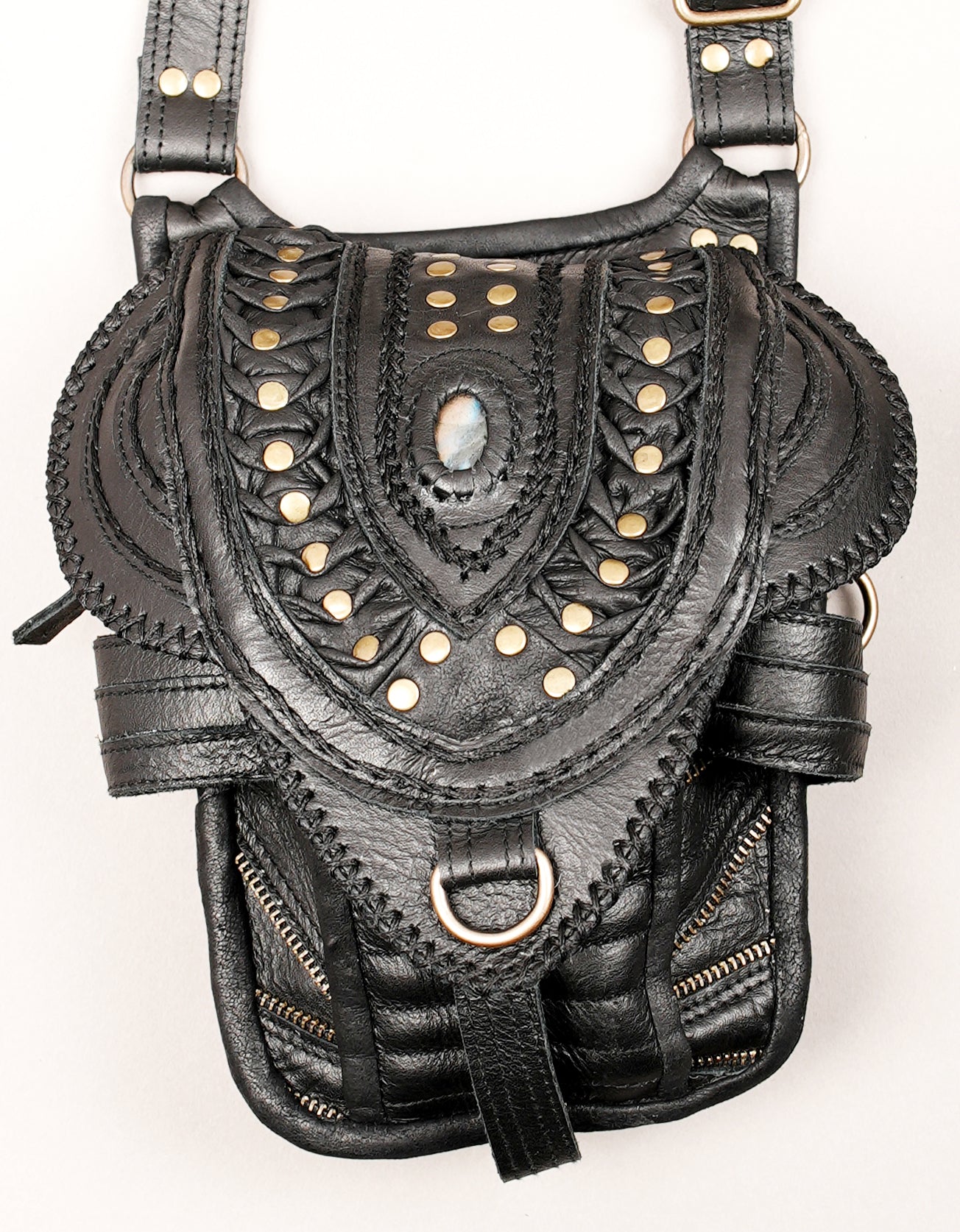 Steampunk Leather Holster Bag | Dual Pocket Crossbody Harness | Adjustable Festival & Travel Bag for Men & Women