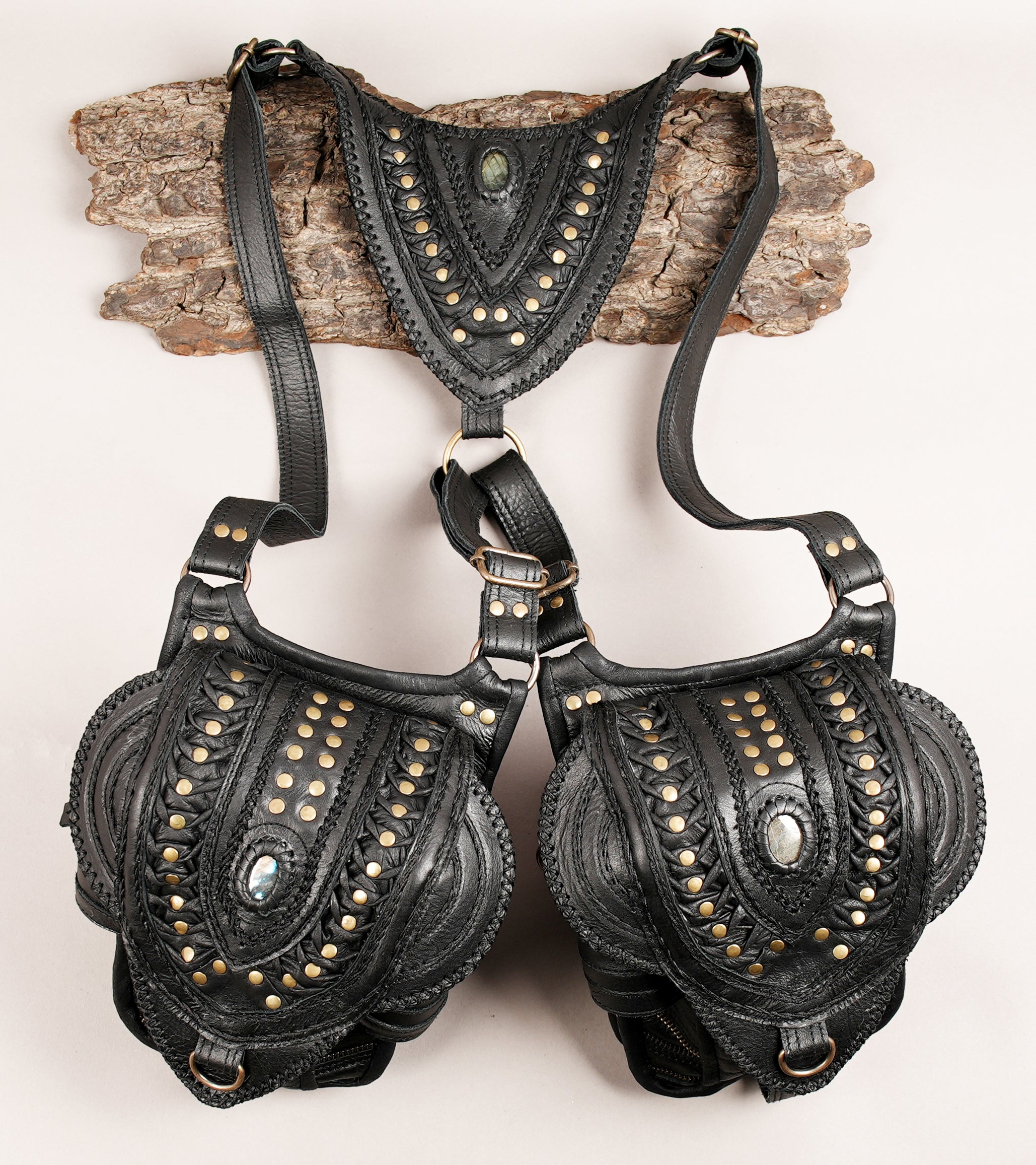 Steampunk Leather Holster Bag | Dual Pocket Crossbody Harness | Adjustable Festival & Travel Bag for Men & Women