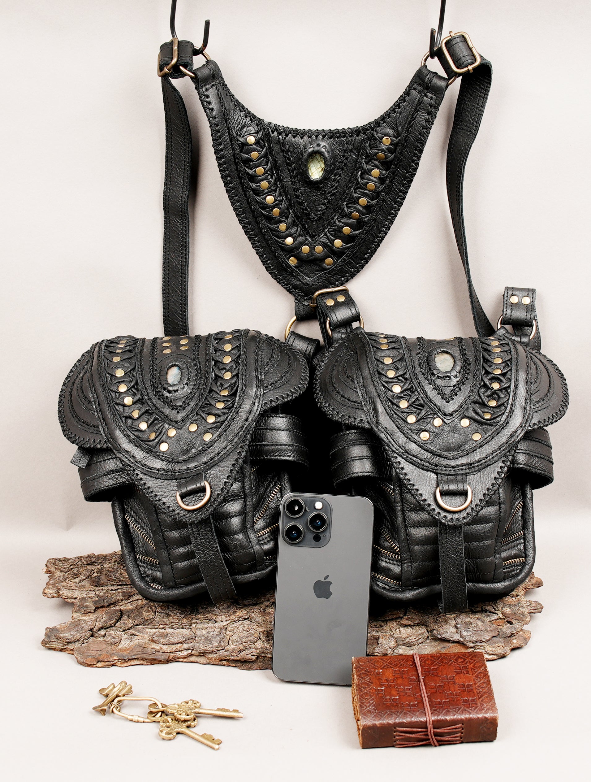 Steampunk Leather Holster Bag | Dual Pocket Crossbody Harness | Adjustable Festival & Travel Bag for Men & Women