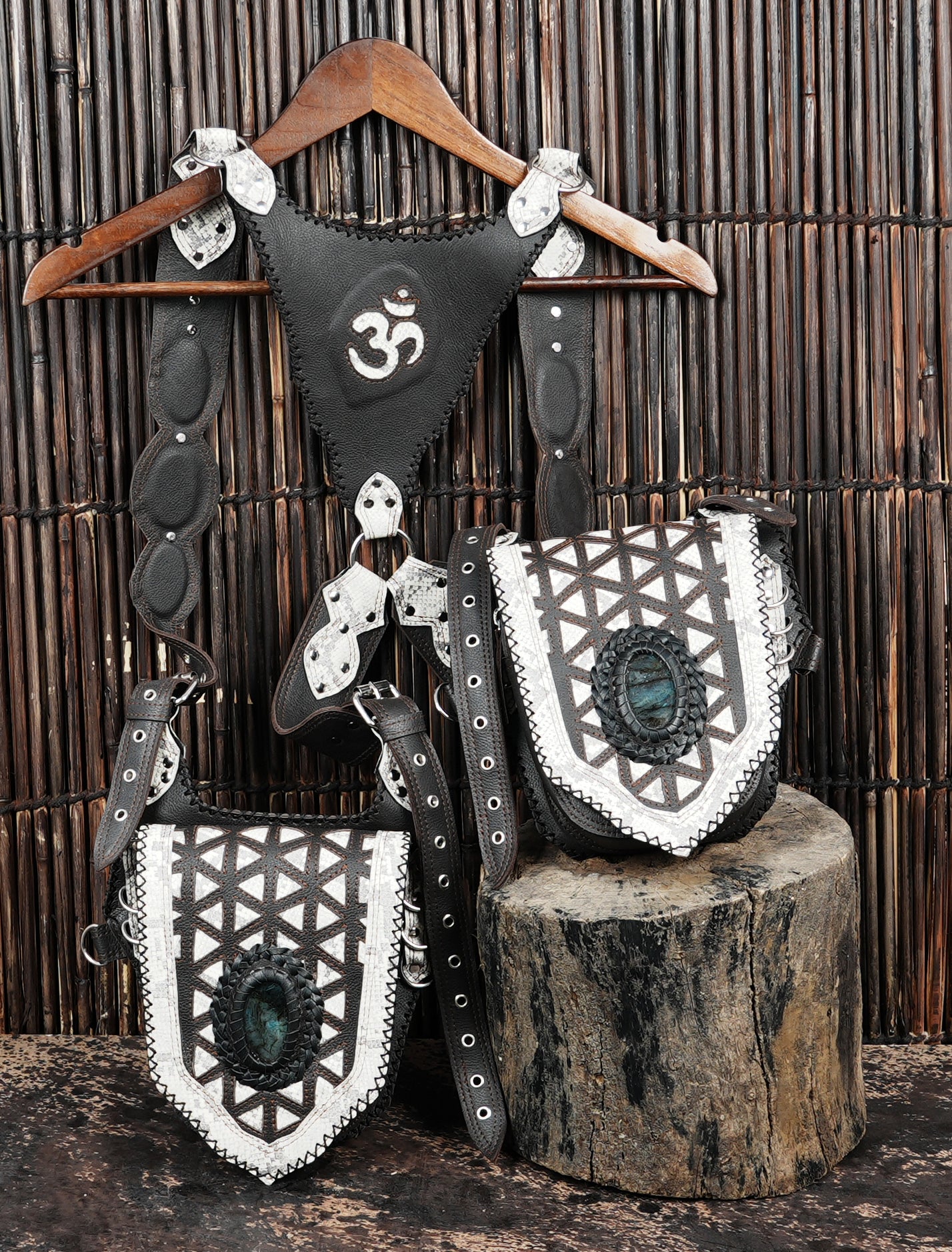 High quality leather holster harness with adjustable buckles and metal accents