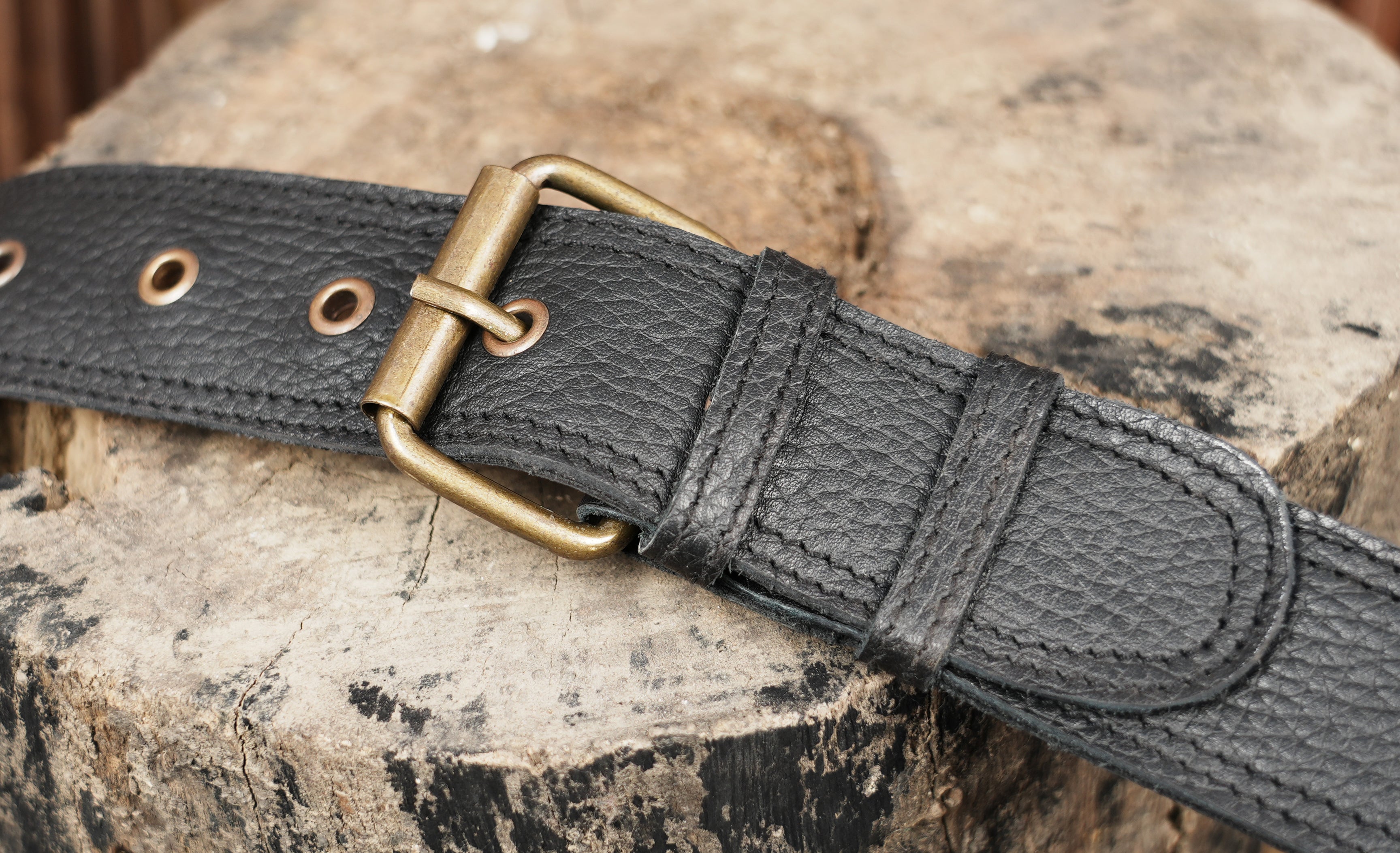 Rustic black leather waist belt pouch