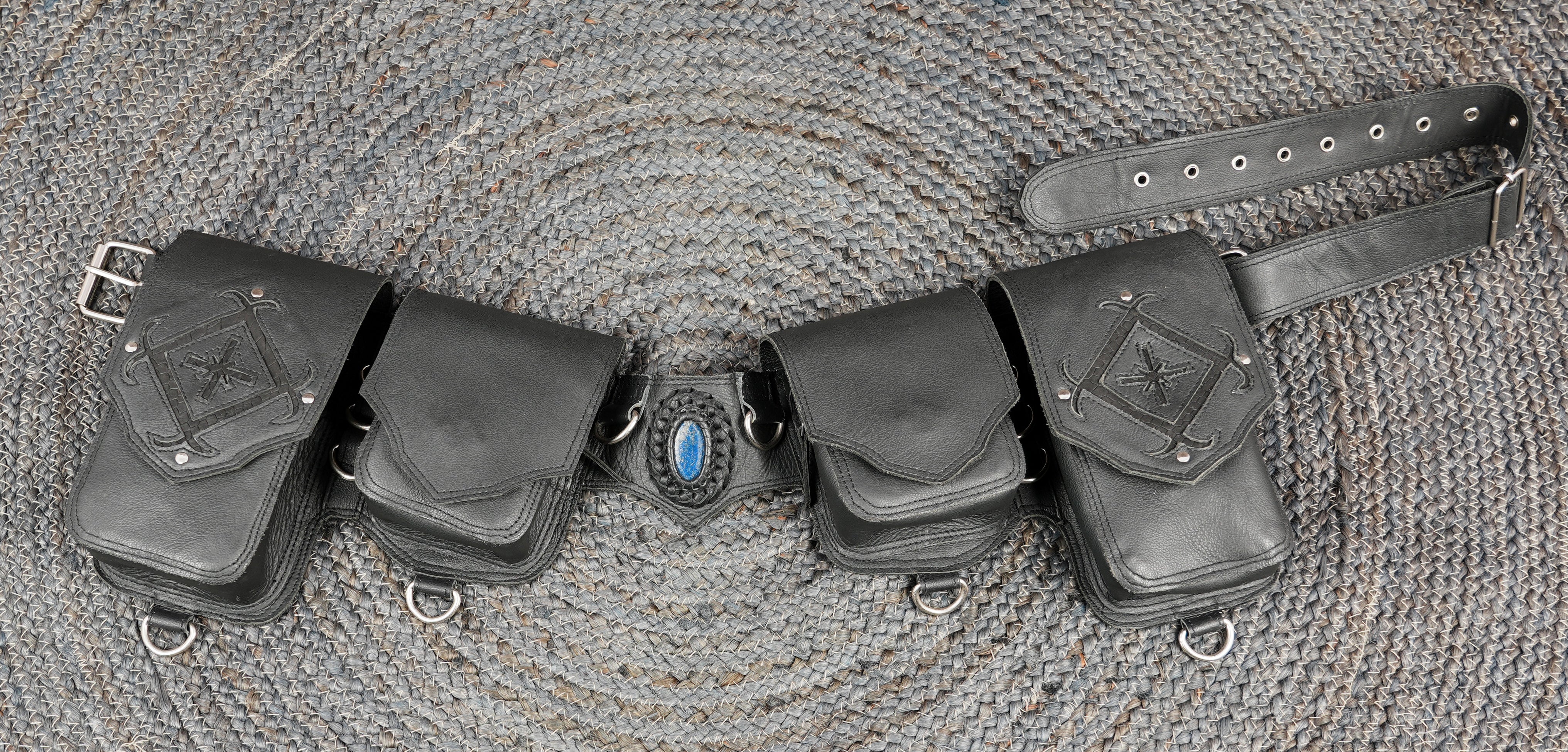 Boho leather waist belt with storage pockets